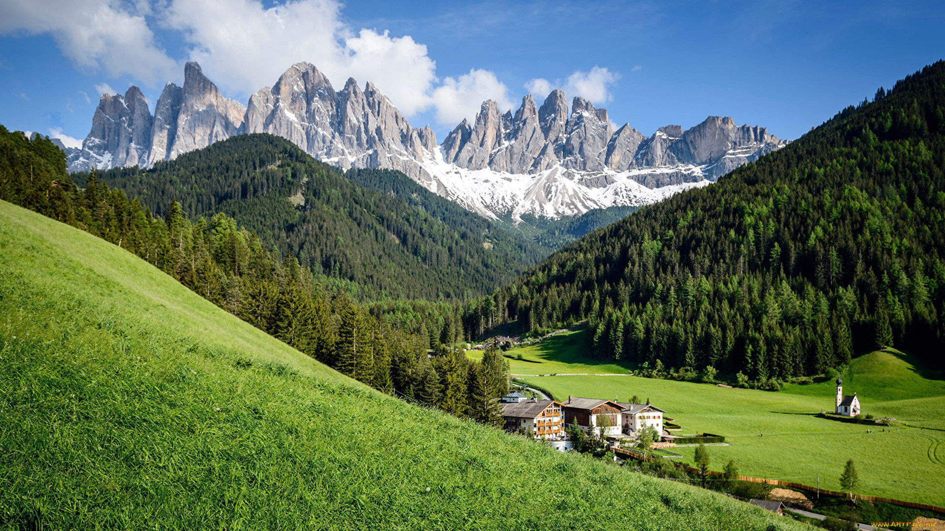 val, di, funes, santa, maddalena, italy, города, -, панорамы, val, di, funes, santa, maddalena