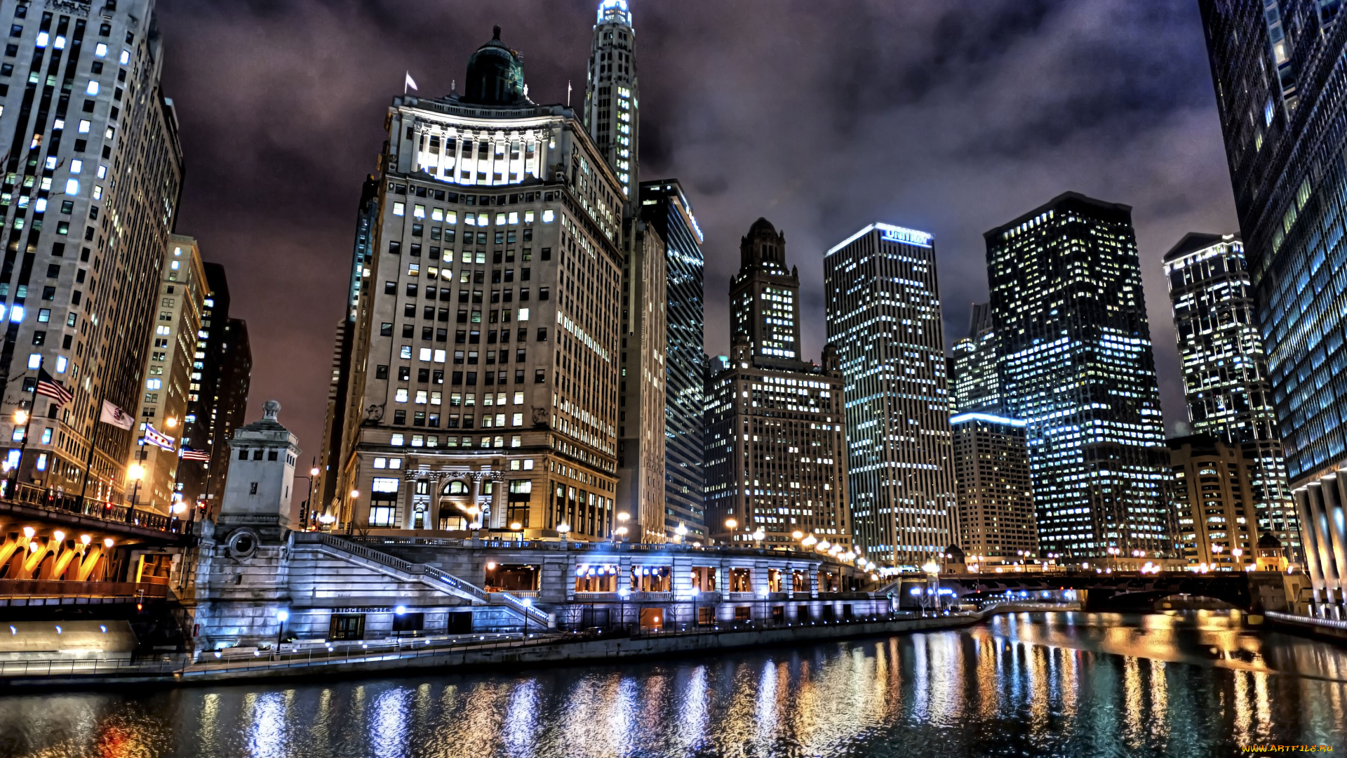 chicago, города, Чикаго, сша, ночной, город