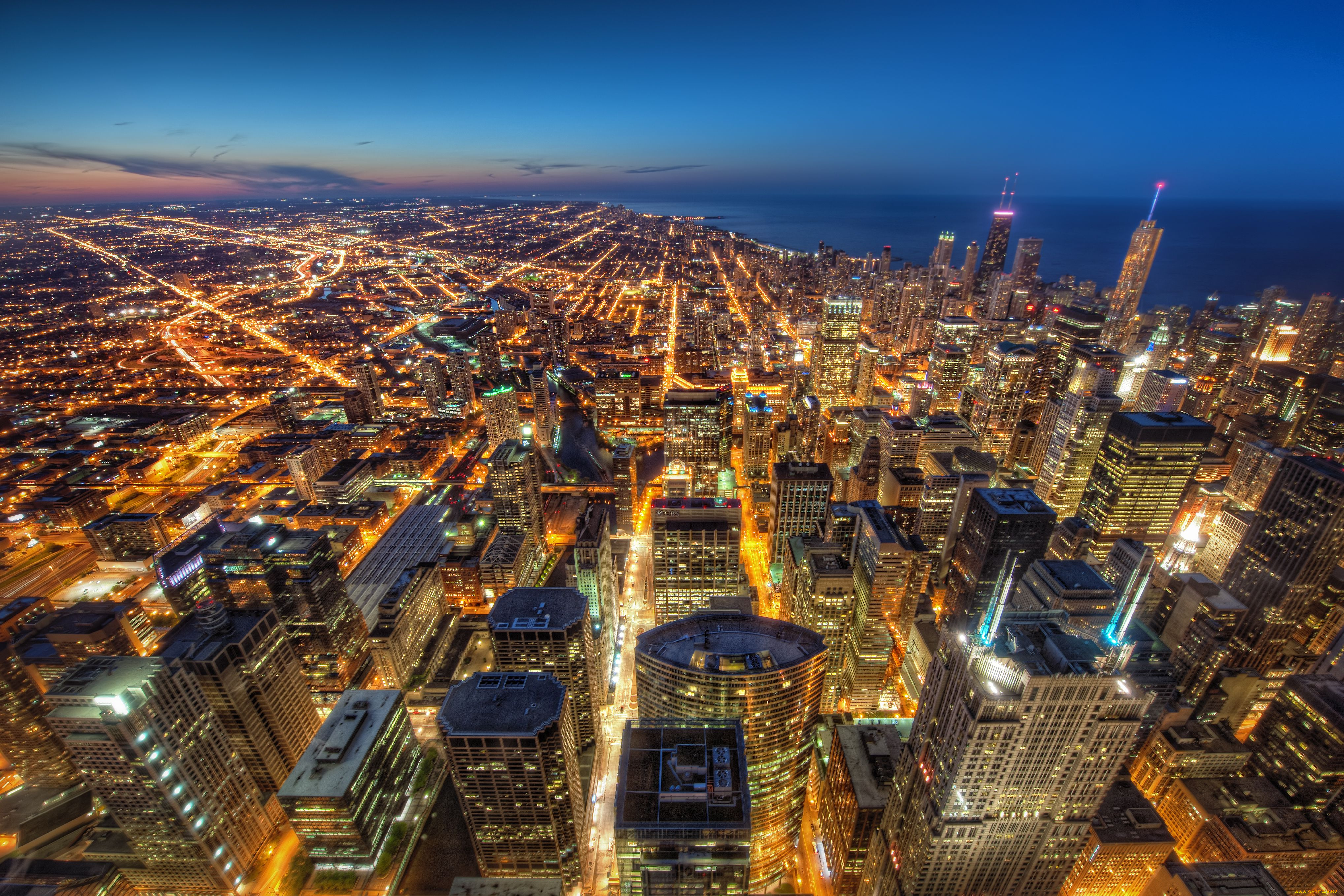chicago, города, Чикаго, сша, здания, небоскрёбы, огни, ночной, город