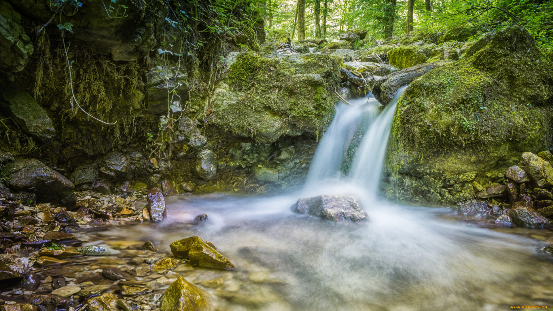 природа, водопады, водопад, река, лес