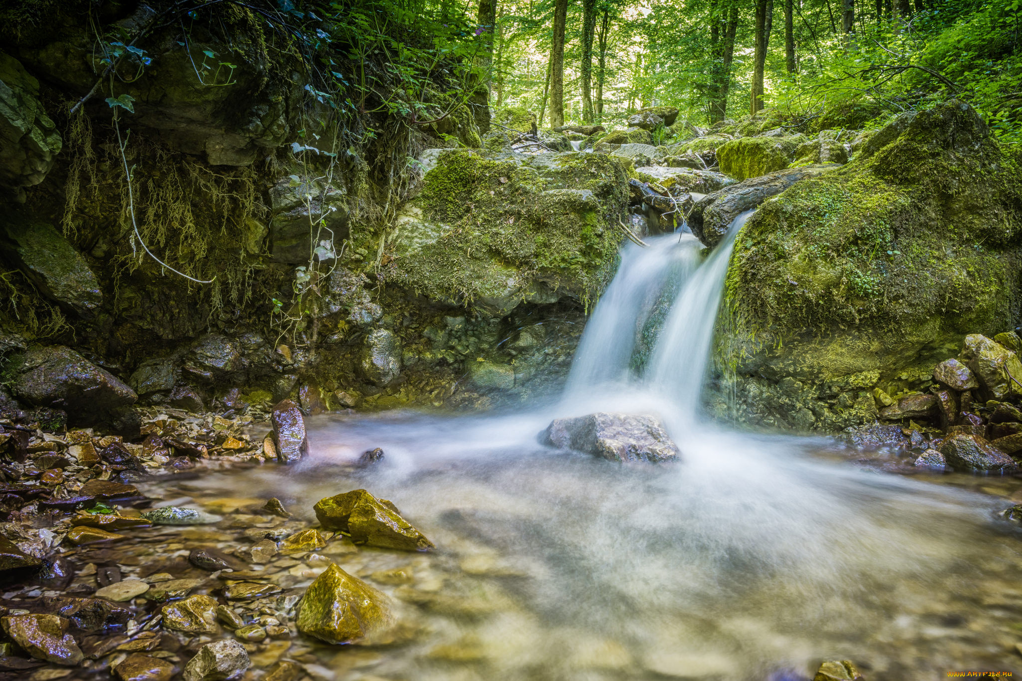 природа, водопады, водопад, река, лес