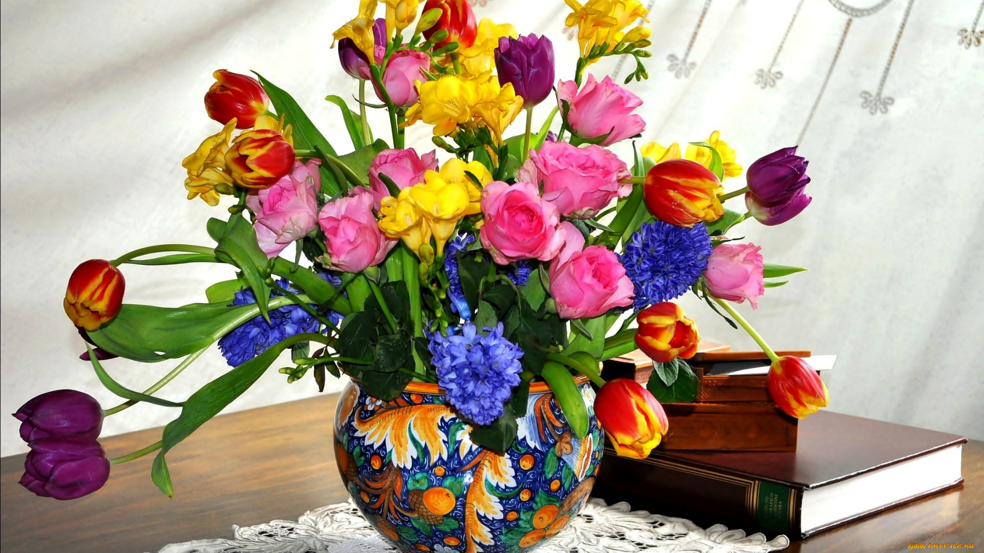 цветы, букеты, , композиции, тюльпаны, фрезии, розы, гиацинты
