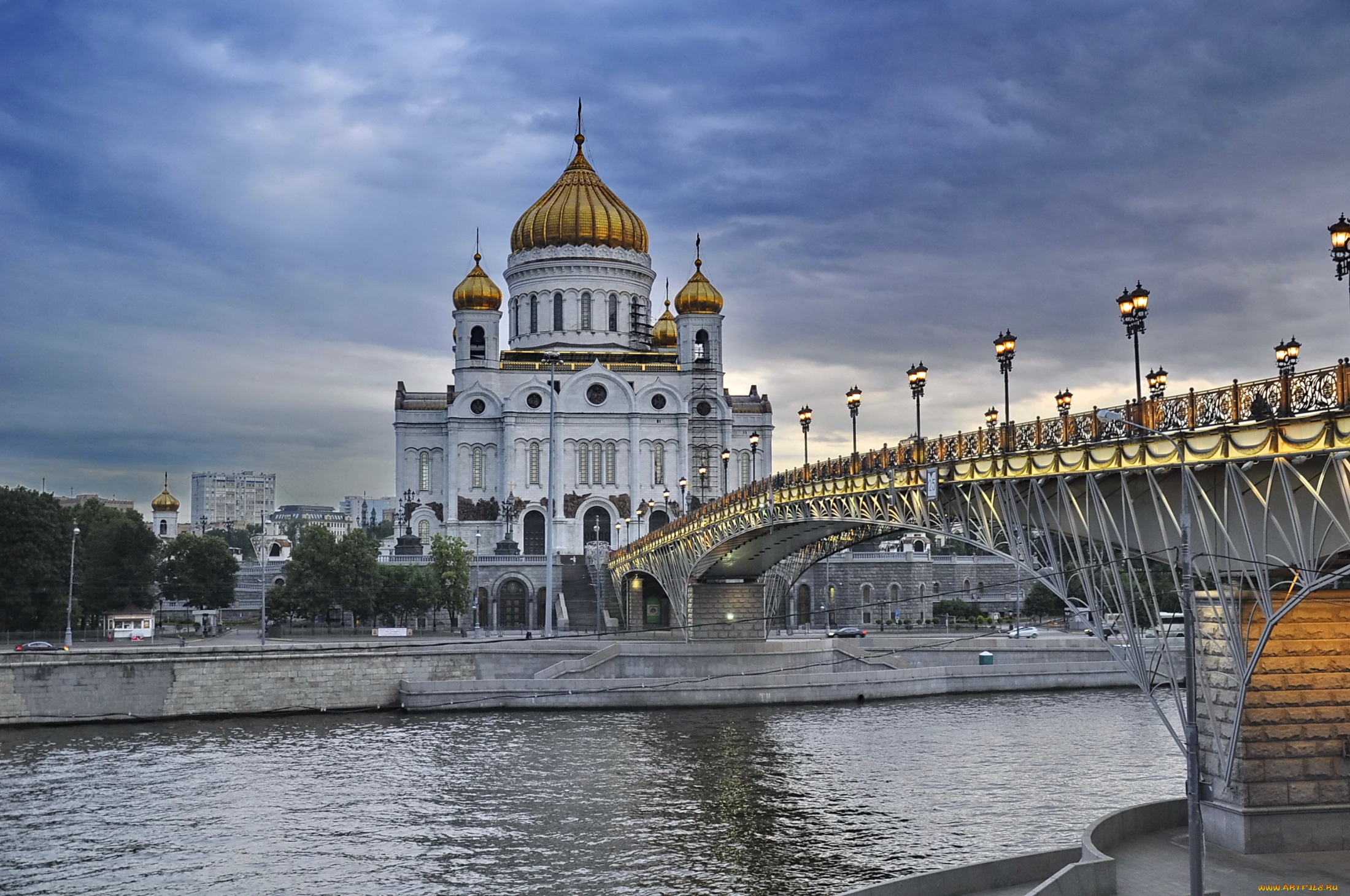 города, москва, , россия, храм, мост, река