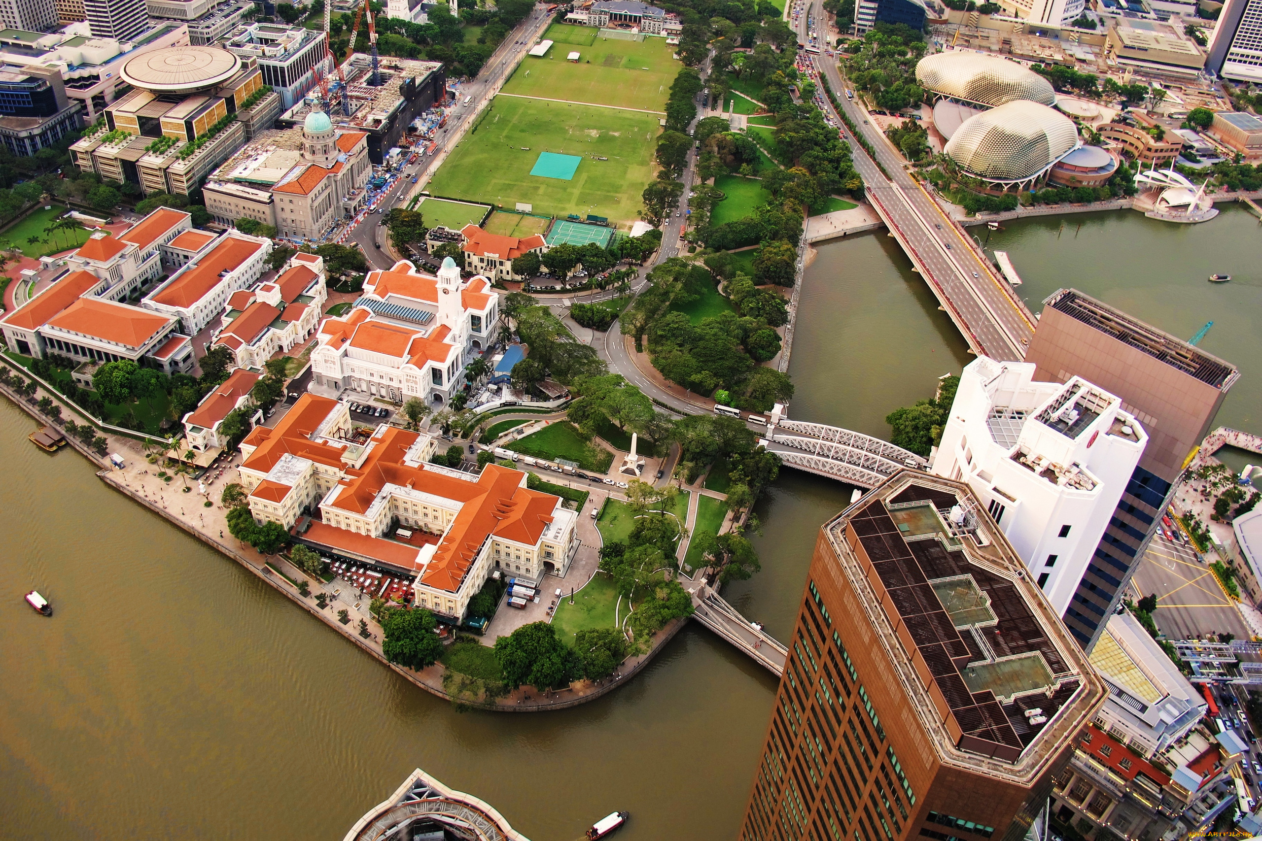 города, сингапур, , сингапур, вид, сверху, панорама