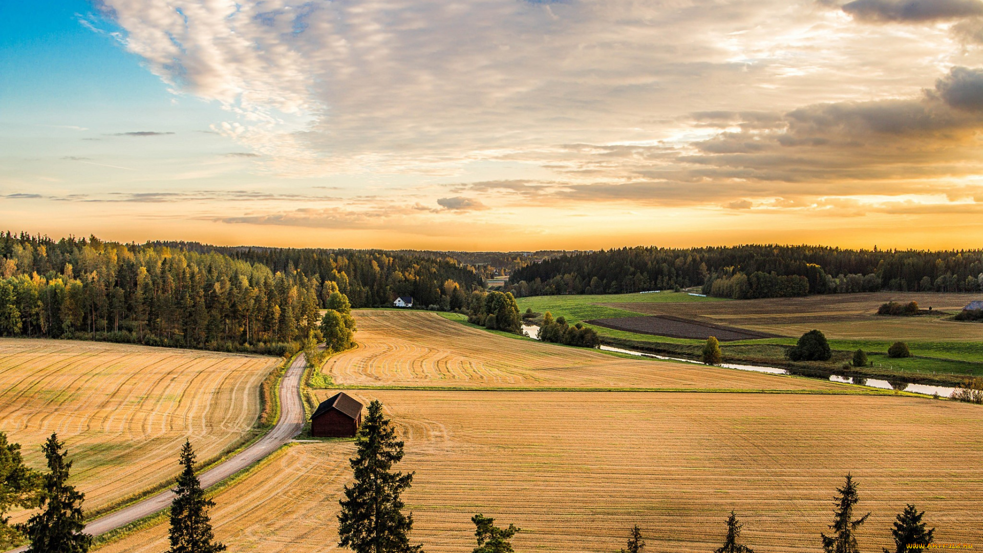 природа, поля, finland, loukinainen, vanhalinna, финляндия, дорога