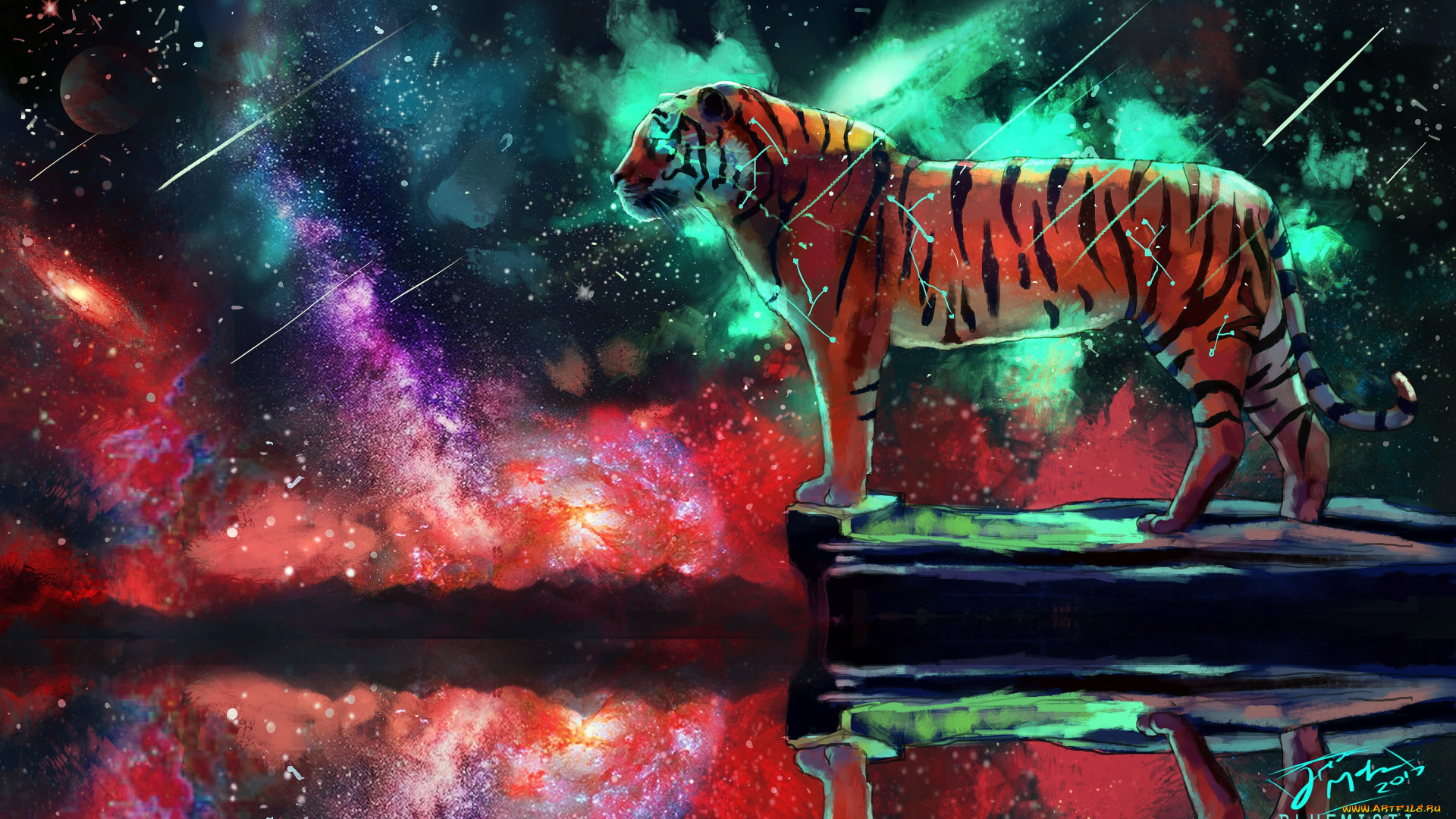 рисованное, животные, , тигры, фантаcтика, космос, by, bluemisti, тигр