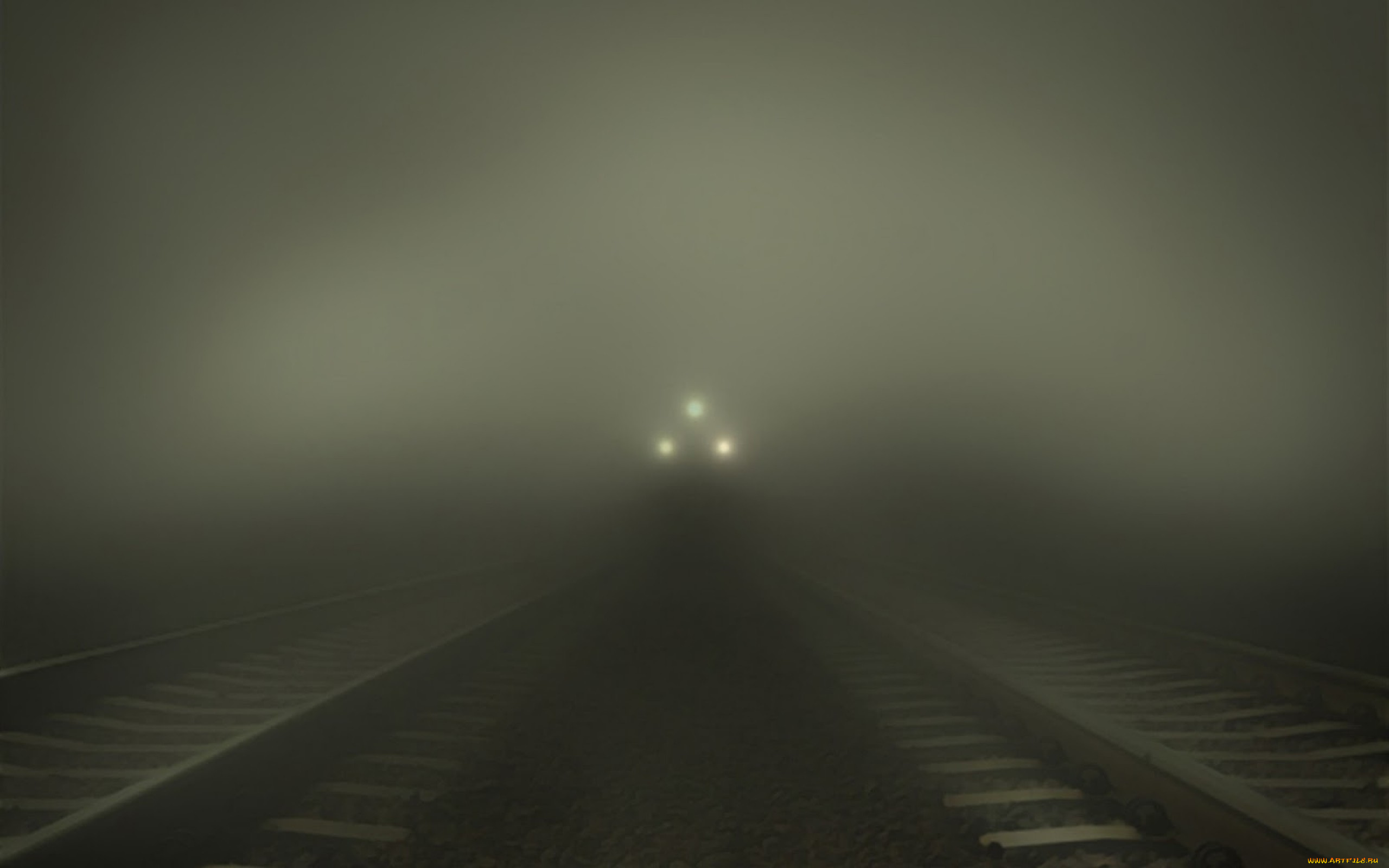 поезда, рельсы, туман загрузить