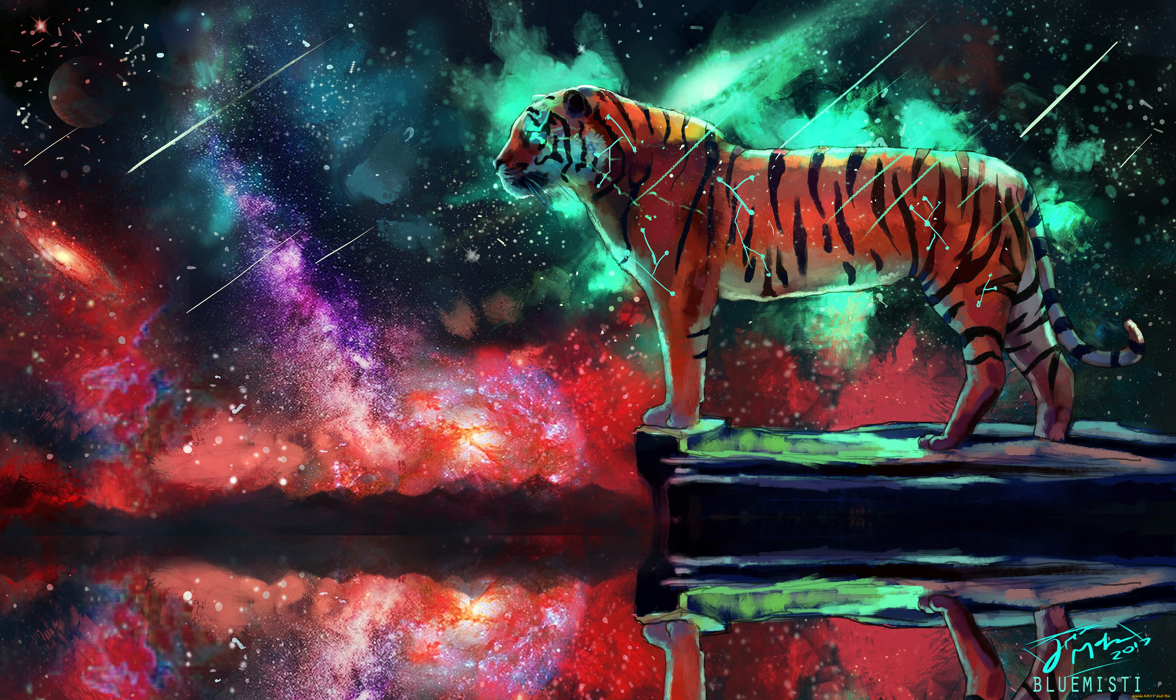 рисованное, животные, , тигры, фантаcтика, космос, by, bluemisti, тигр