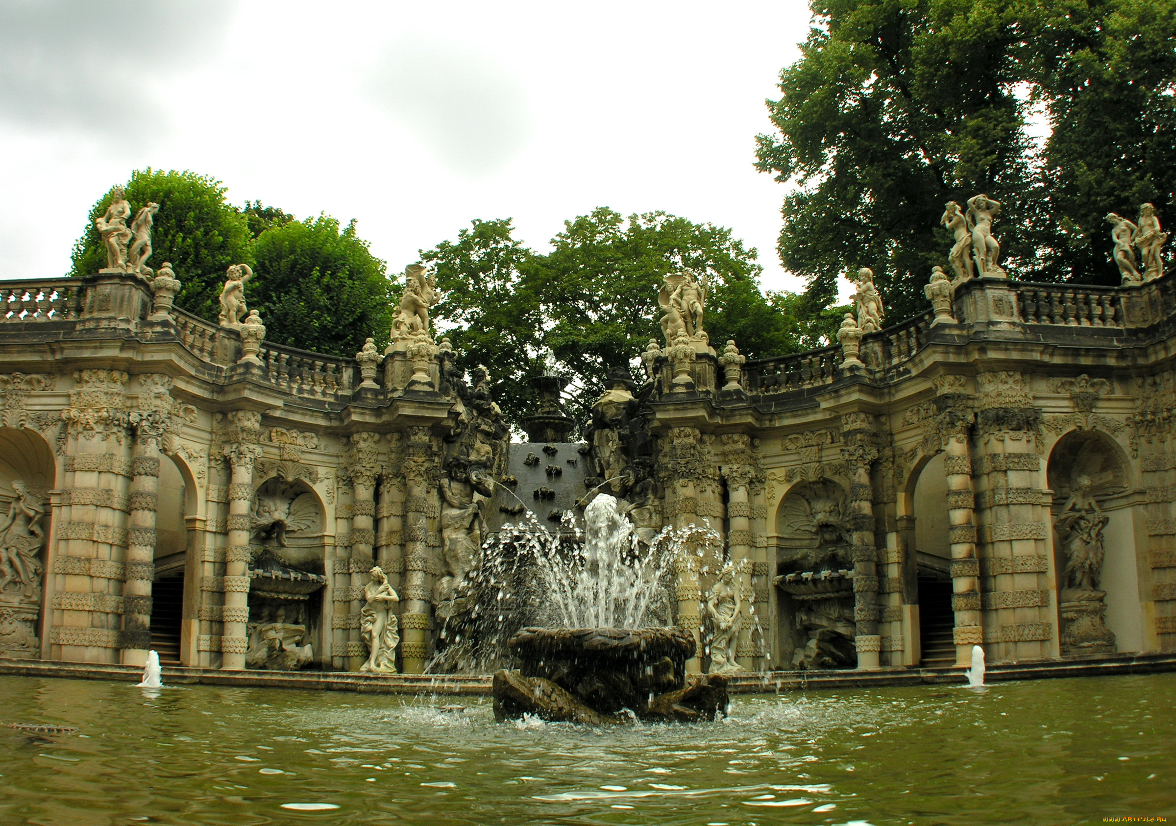 германия, дрезден, zwinger, palace, города, скульптуры, фонтан