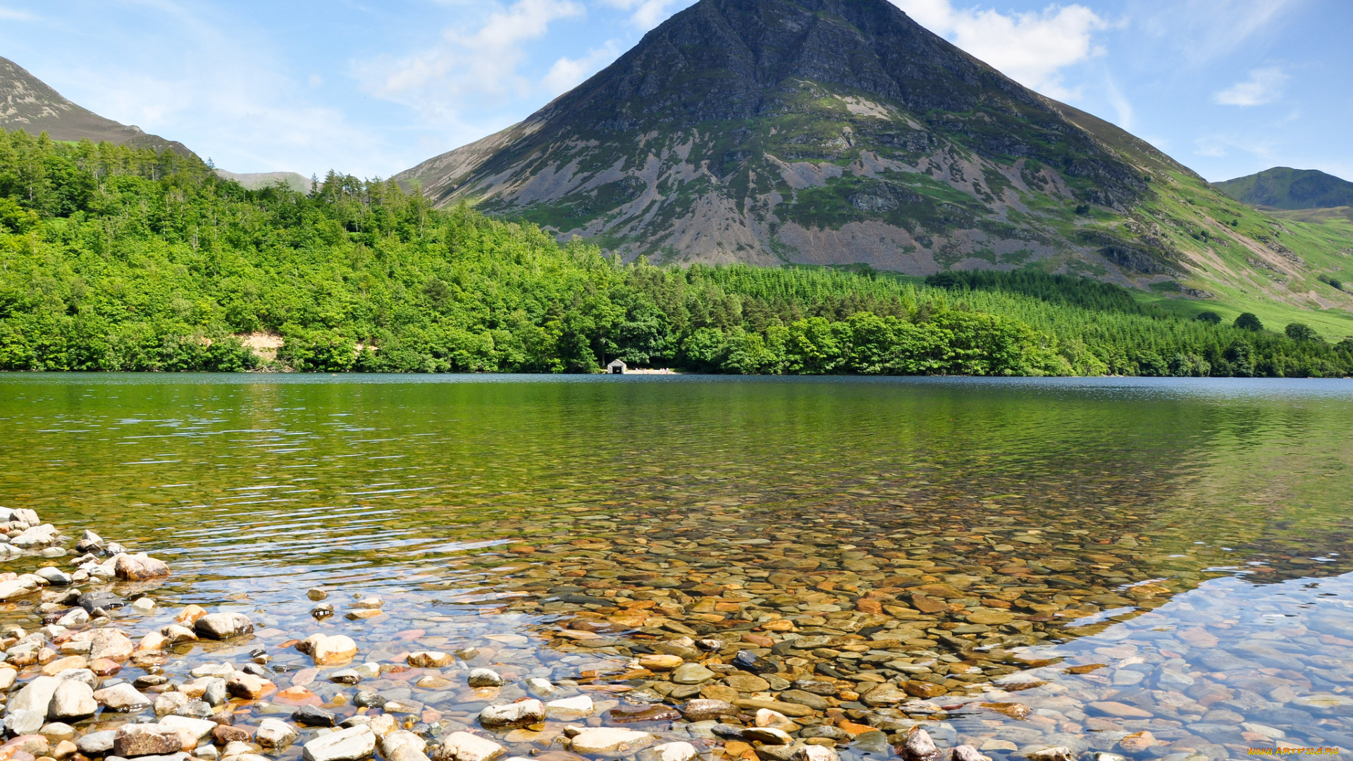 crummock, water, england, природа, реки, озера, гора, дно, камни, lake, district, mellbreak, англия, озеро, холм