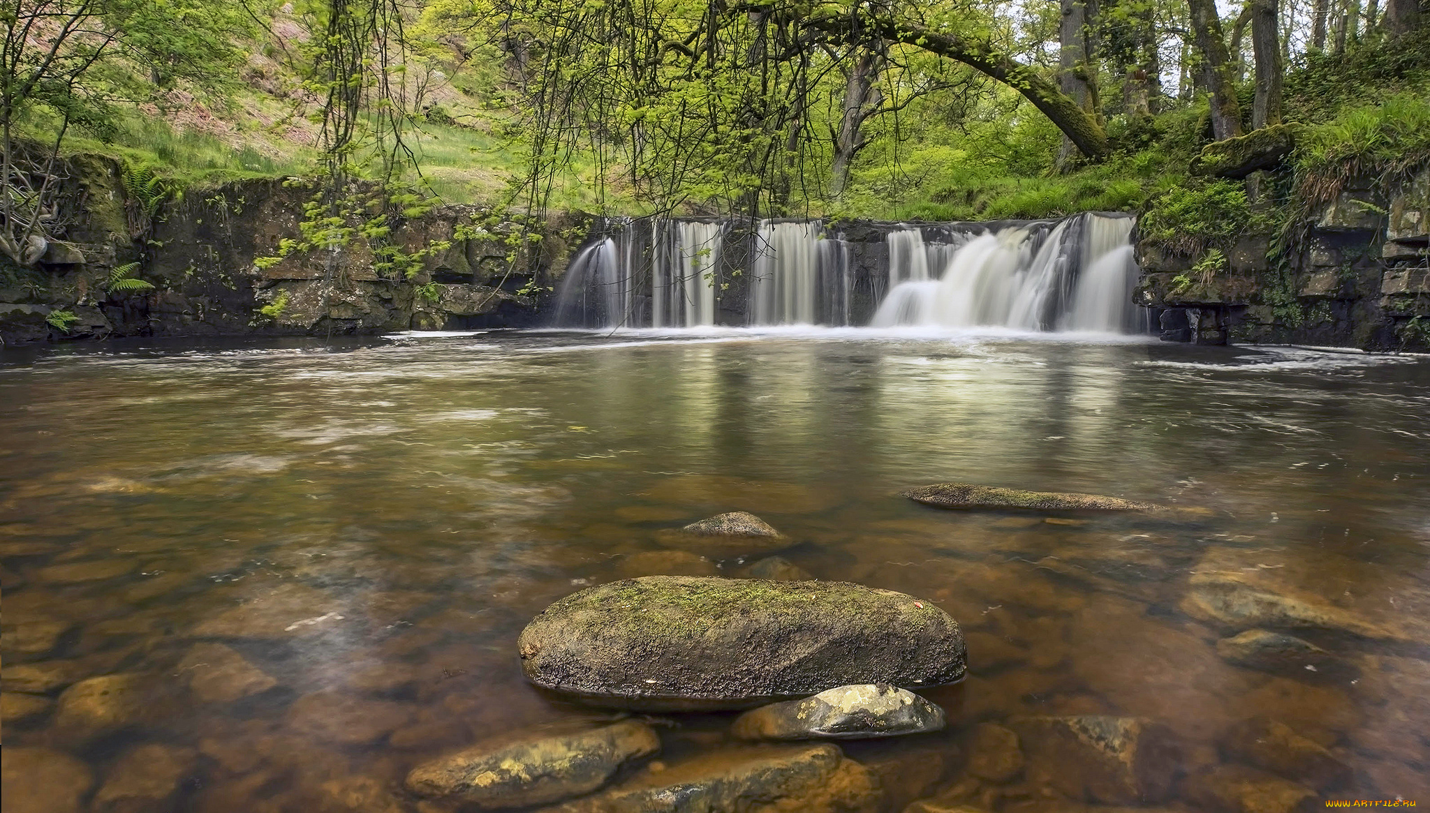 walker, mill, foss, north, york, moors, england, природа, водопады, англия, река, камни, лес