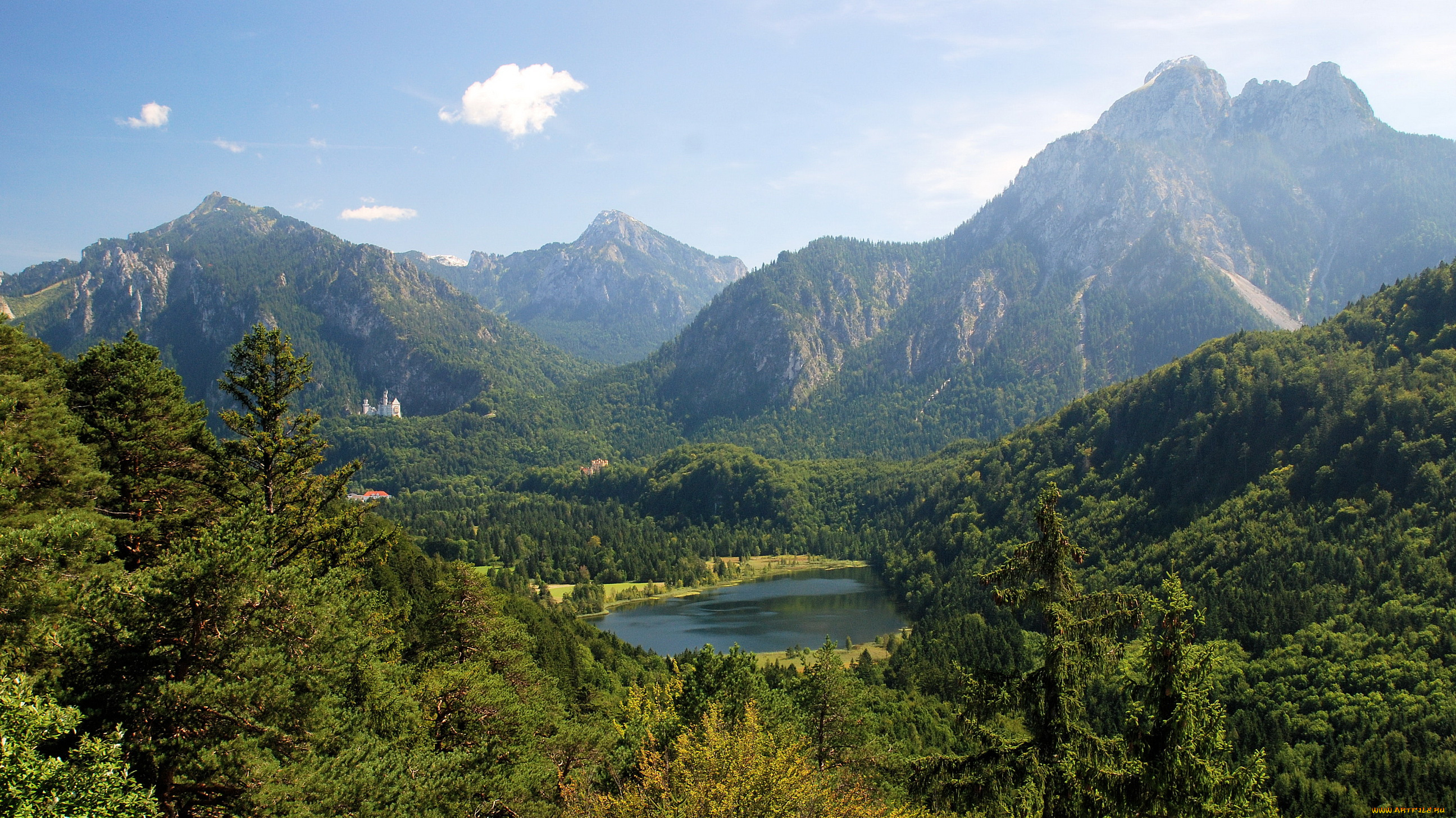 баварские, альпы, neuschwanstein, природа, пейзажи, горы, озеро, лес