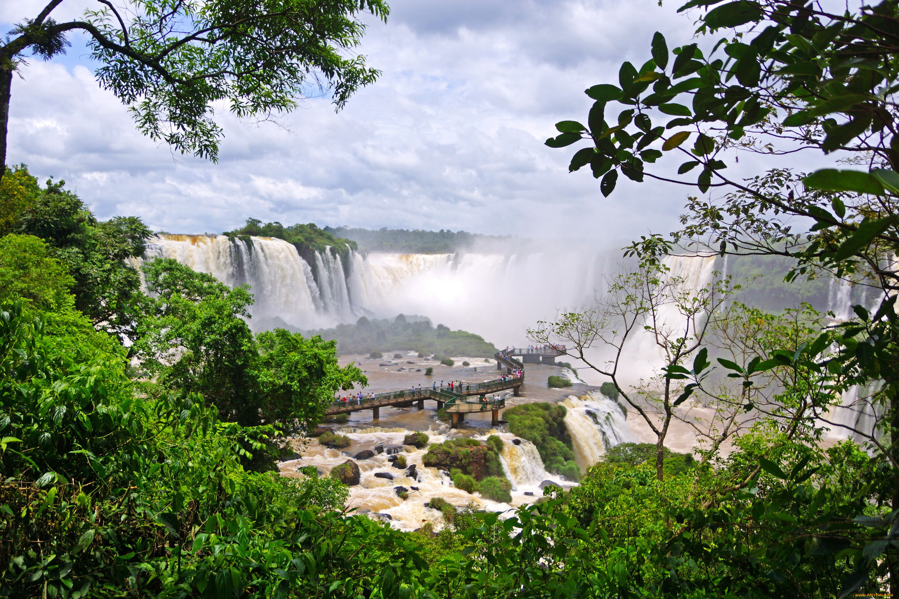бразилия, водопад, iguazu, природа, водопады, брызги, деревья