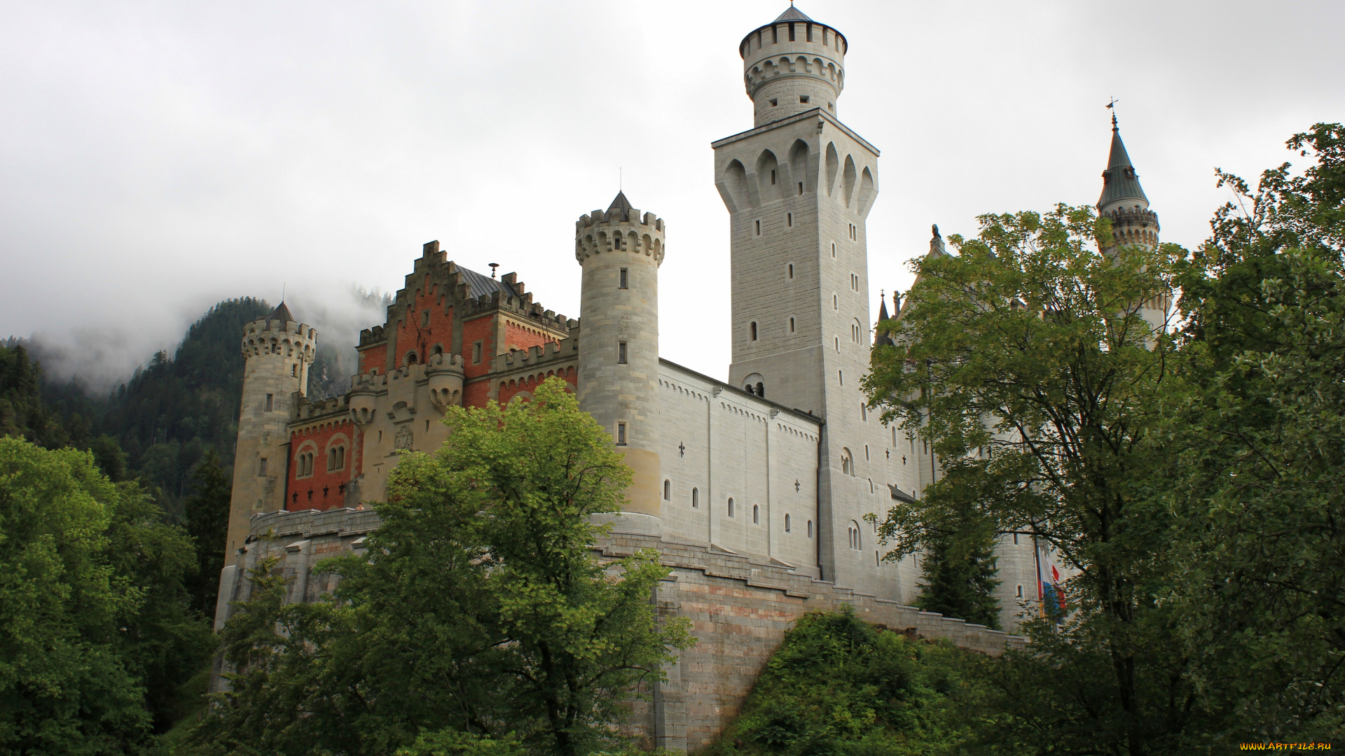 neuschwanstein, castle, , bavaria, , germany, города, замок, нойшванштайн, , германия, germany, bavaria, neuschwanstein, castle, деревья, бавария, замок, нойшванштайн