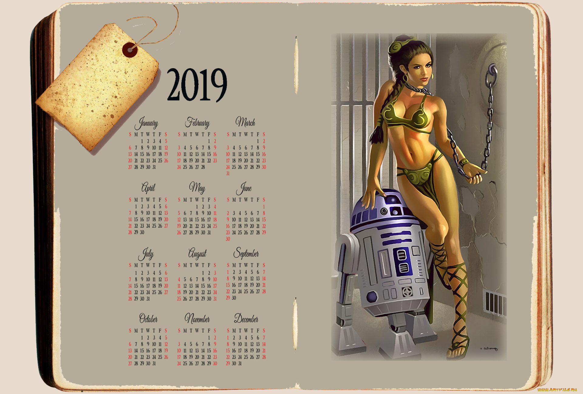 календари, фэнтези, 2019, calendar, книга, женщина, девушка, цепь, робот