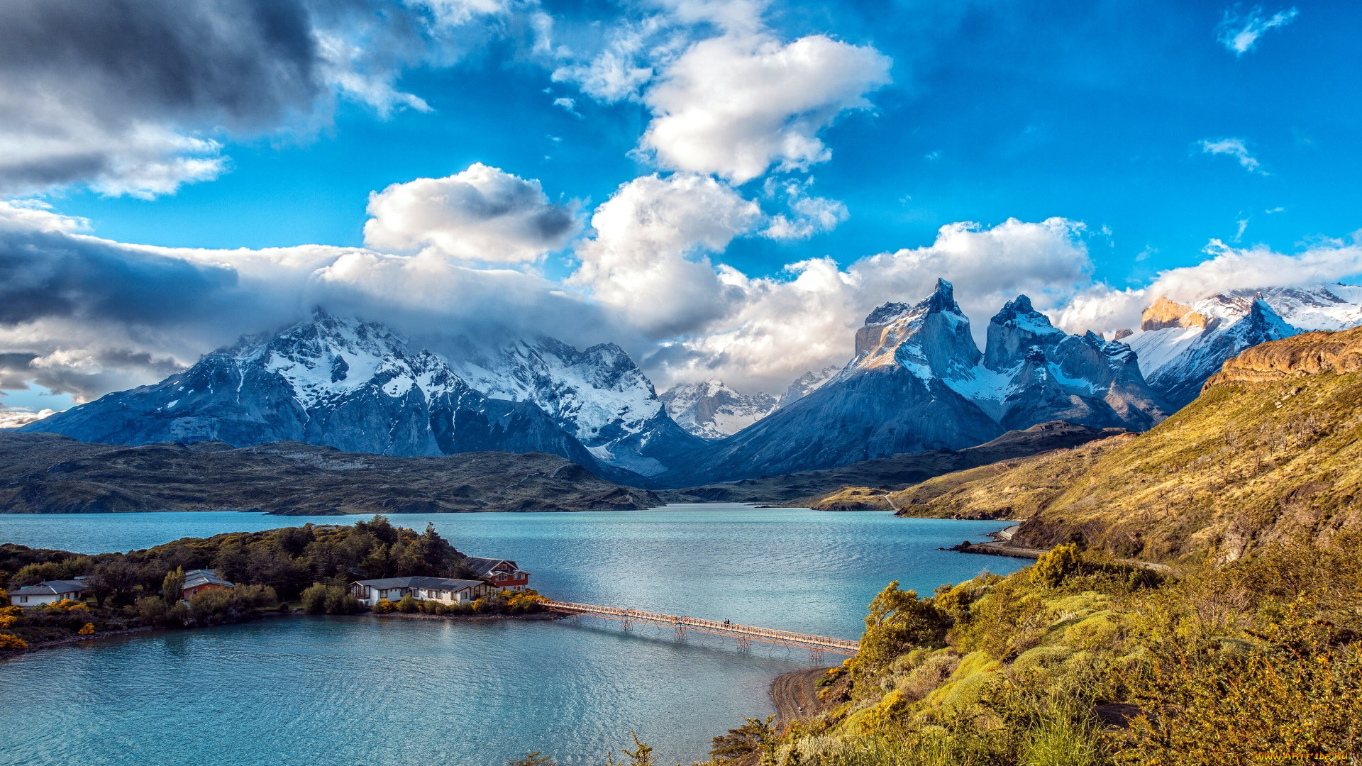 lake, pehoe, torres, del, paine, np, chile, города, -, мосты, lake, pehoe, torres, del, paine, np