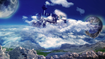 Картинка разное компьютерный дизайн горы паровоз облака