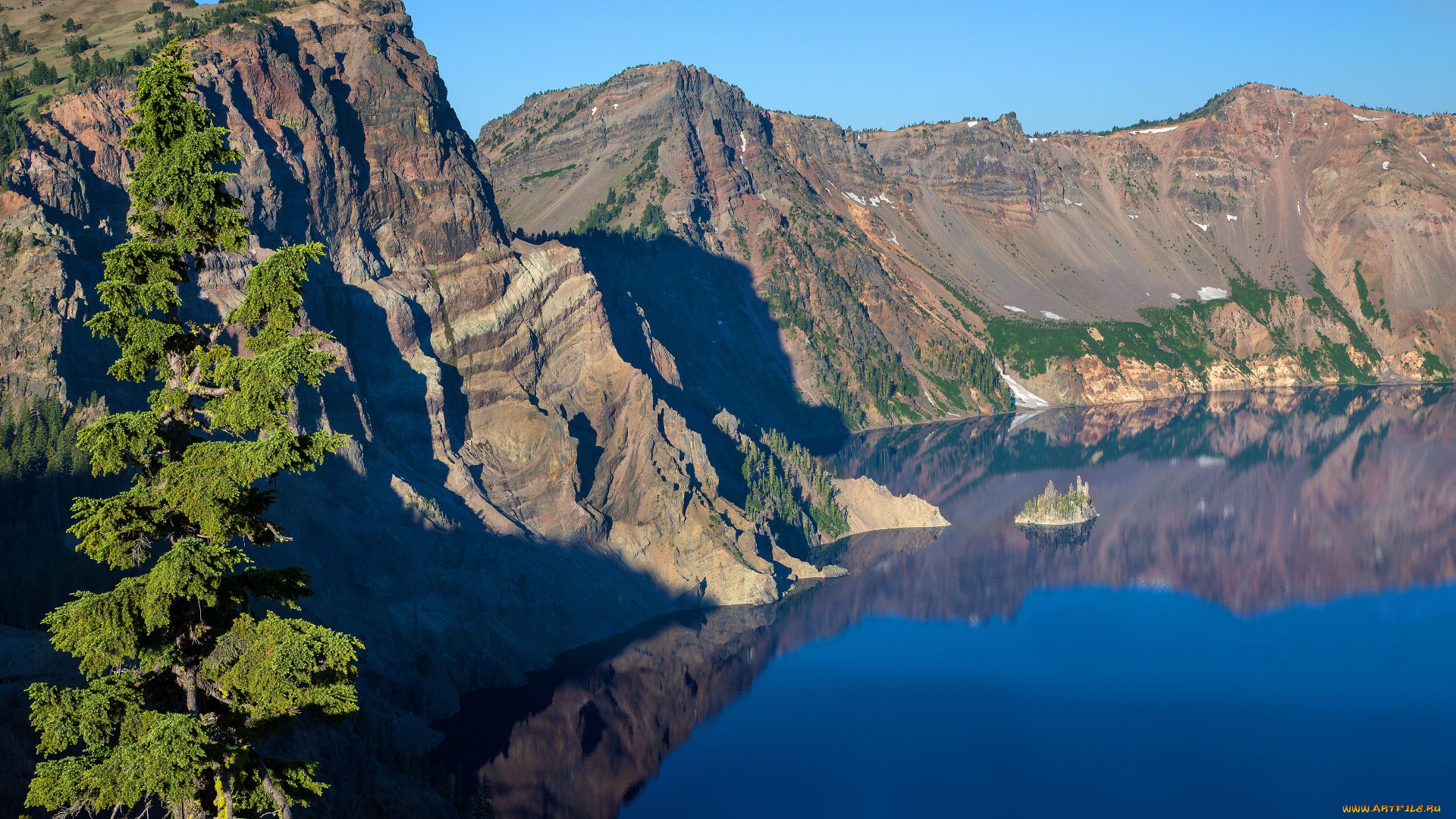 crater, lake, national, park, oregon, природа, реки, озера, горы, орегон, озеро, крейтер, отражение, дерево