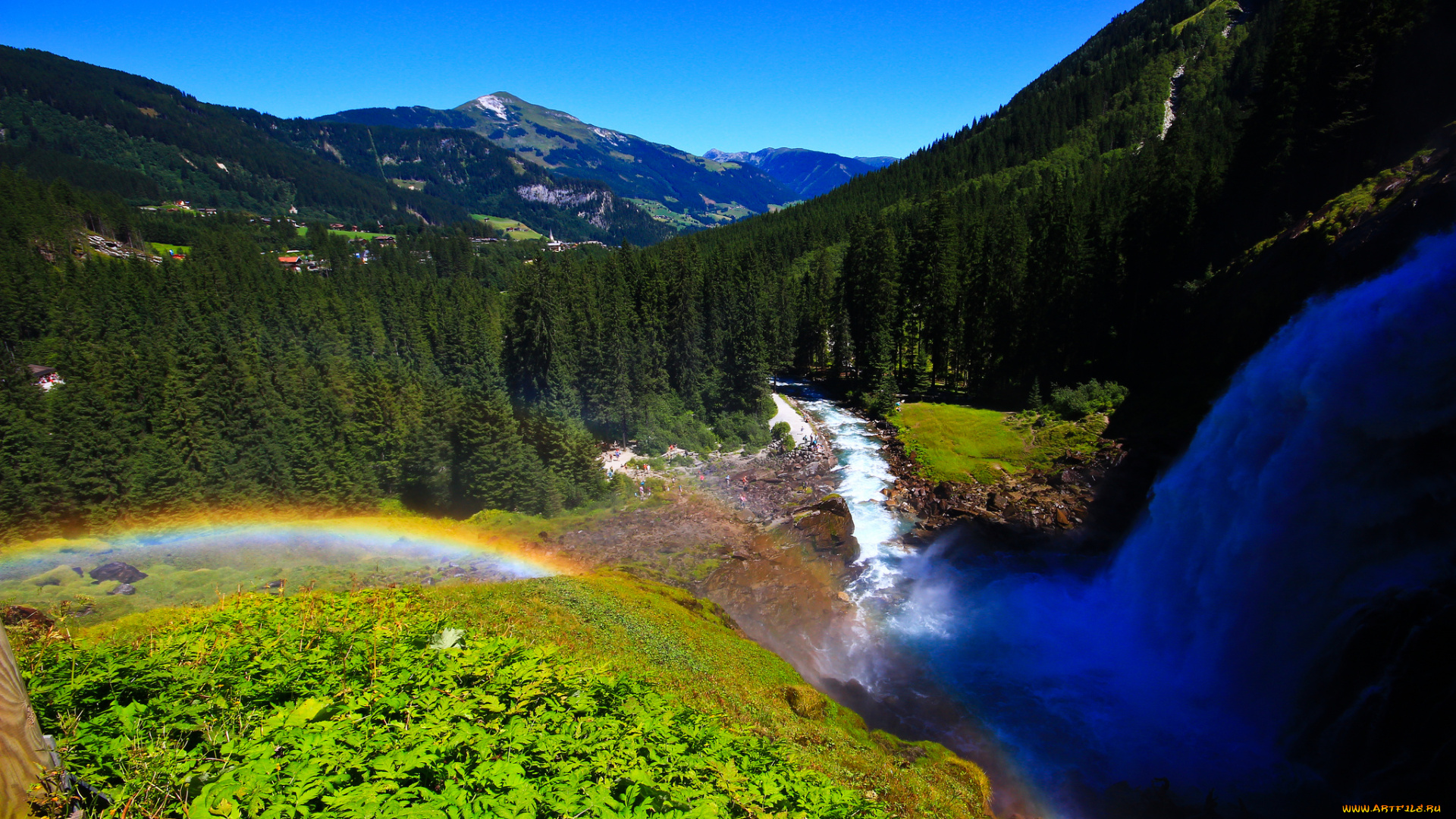 krimml, waterfalls, austria, природа, водопады, лес, река, горы, радуга, австрия, кримль