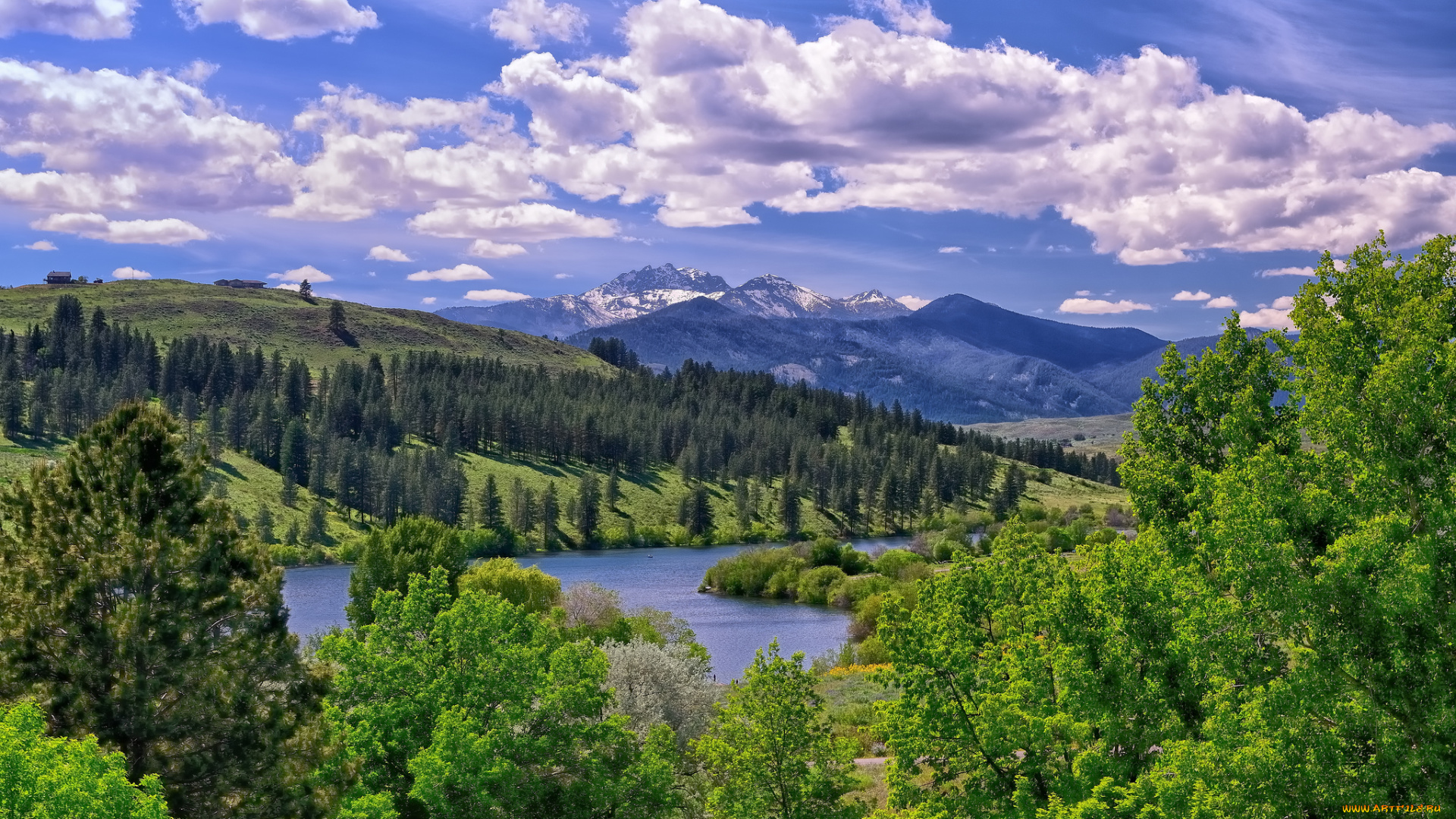 pearrygin, lake, methow, valley, winthrop, washington, природа, реки, озера, озеро, деревья, горы, пейзаж, долина, облака