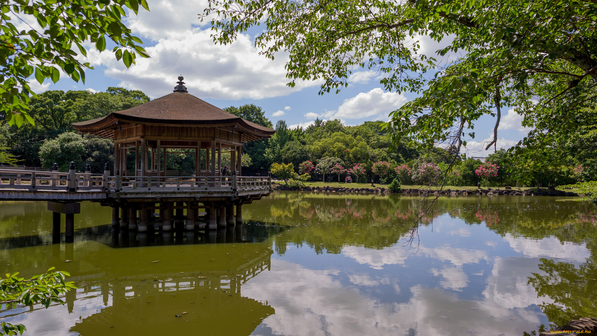 ukimido, pavilion, nara, park, japan, природа, парк, пруд, деревья, беседка, павильон, нара, отражение