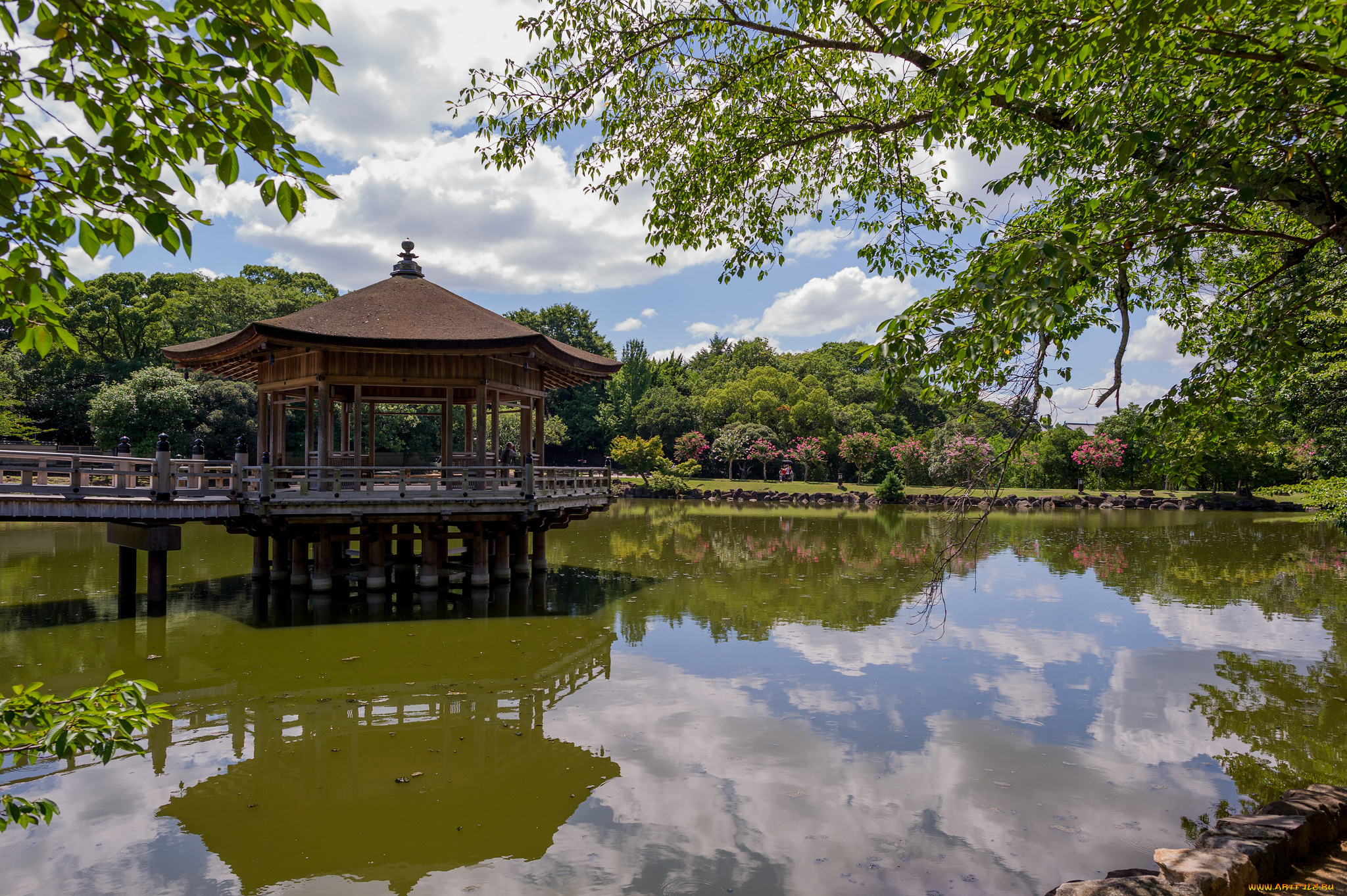 ukimido, pavilion, nara, park, japan, природа, парк, пруд, деревья, беседка, павильон, нара, отражение