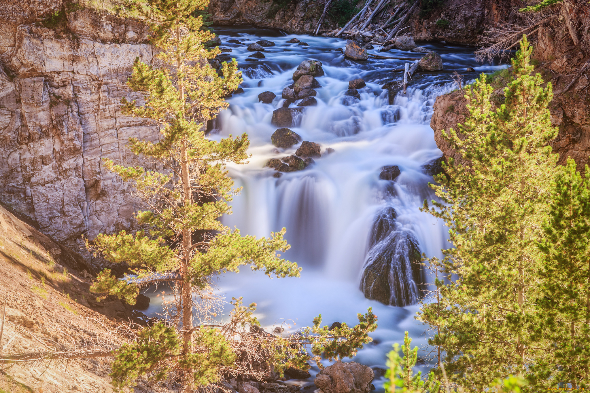 firehole, falls, yellowstone, national, park, wyoming, природа, водопады, йеллоустон, вайоминг, деревья, камни, скалы