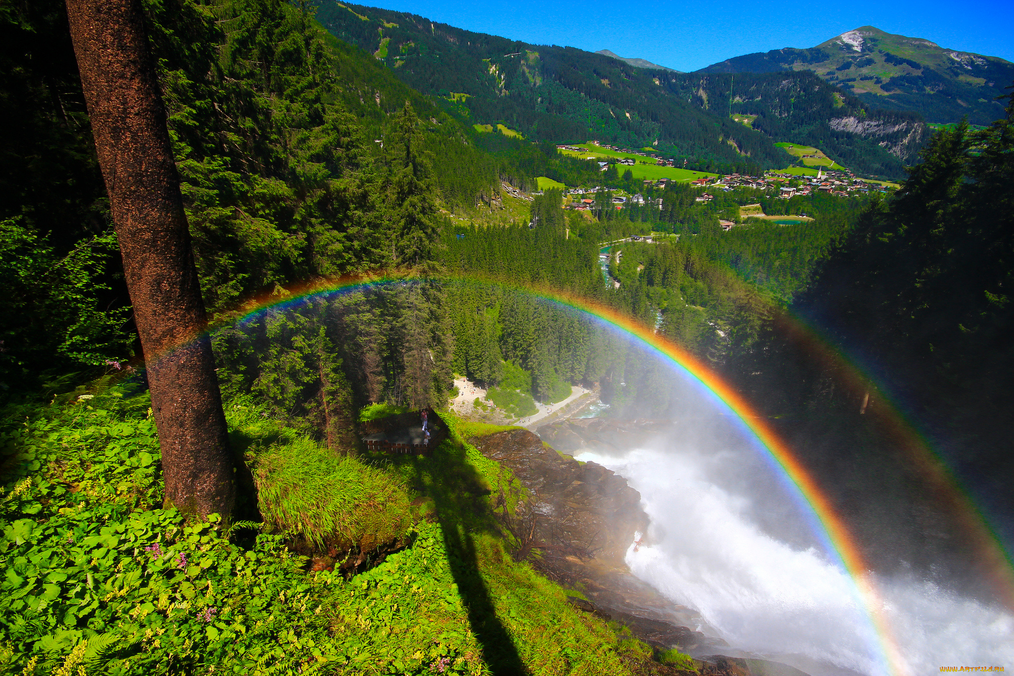 krimml, waterfalls, austria, природа, радуга, австрия, горы, долина, деревня, лес, водопады, кримль
