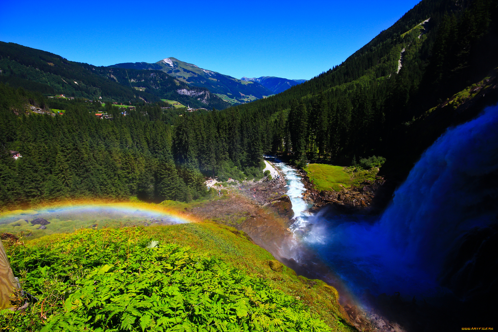 krimml, waterfalls, austria, природа, водопады, лес, река, горы, радуга, австрия, кримль
