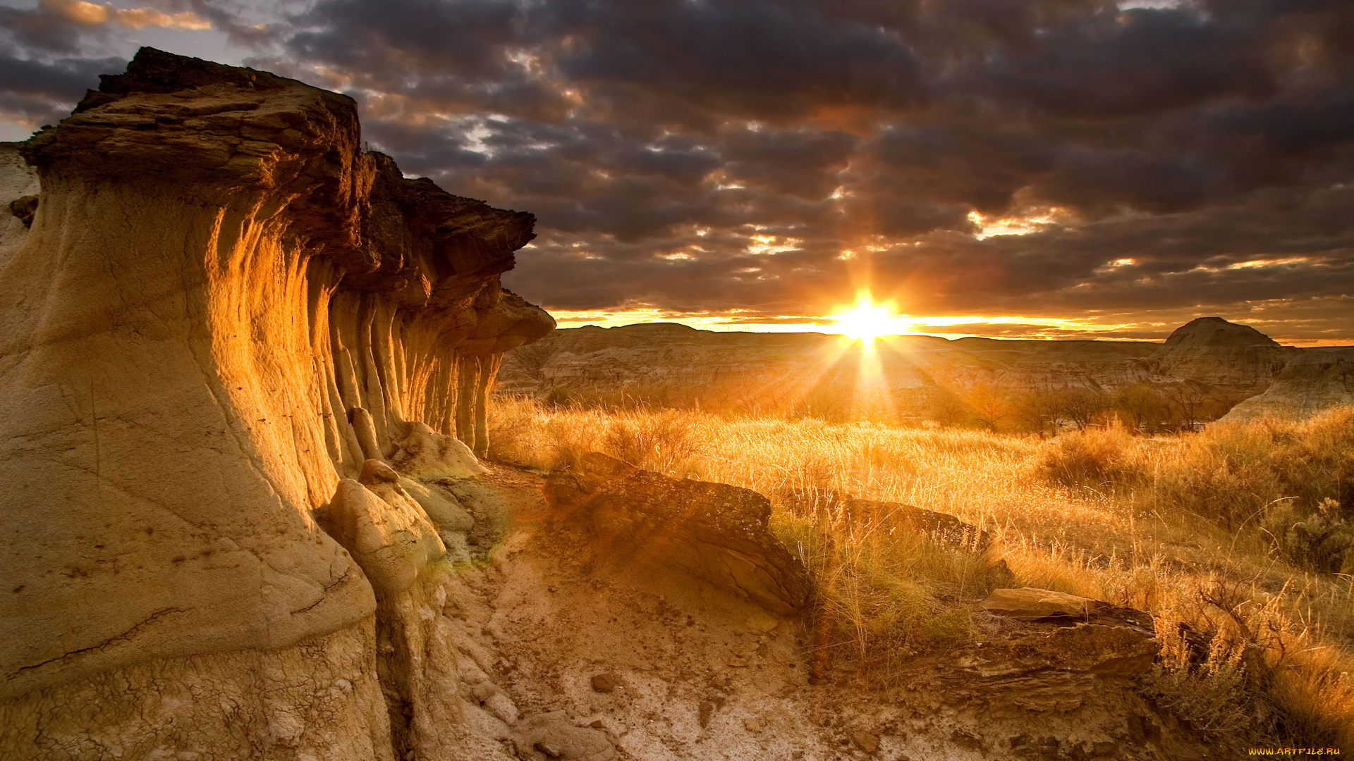 природа, восходы, закаты, свет, лучи, dinosaur, provincial, park, солнце, провинциальный, парк, дайносор, альберта, канада