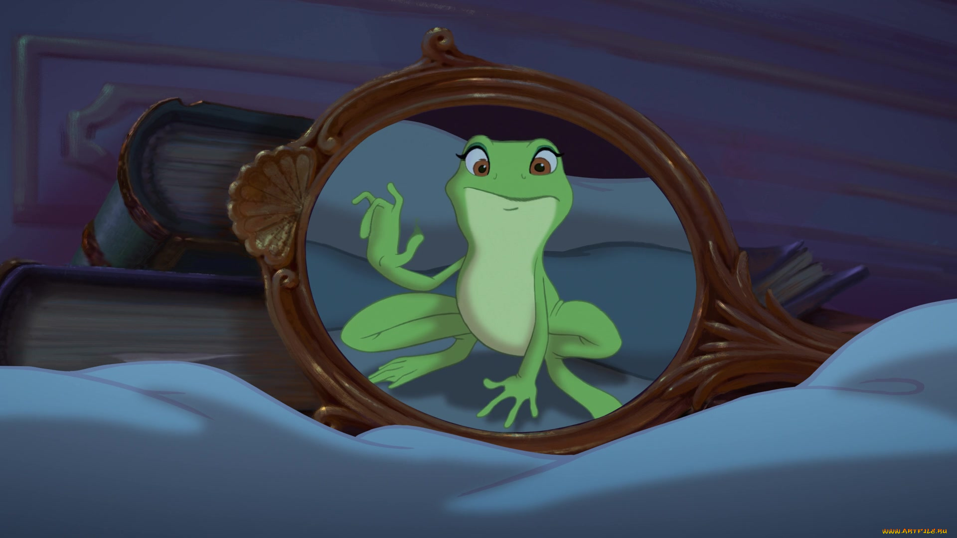 мультфильмы, the, princess, and, the, frog, книги, отражение, зеркало, лягушка