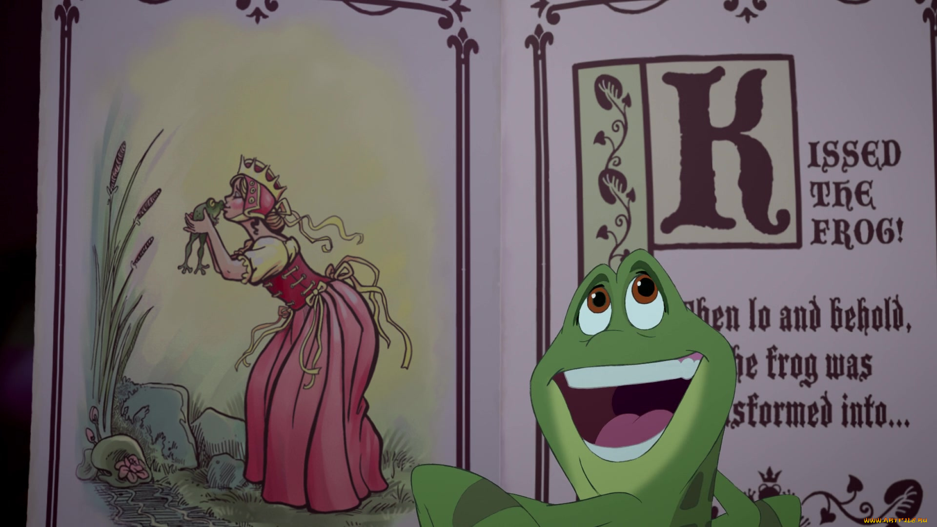 мультфильмы, the, princess, and, the, frog, принцесса, рисунок, книга, лягушка, девушка