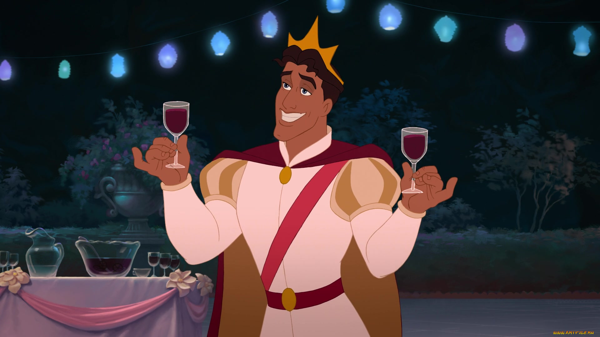 мультфильмы, the, princess, and, the, frog, вино, бокалы, фонари, корона, парень, принц