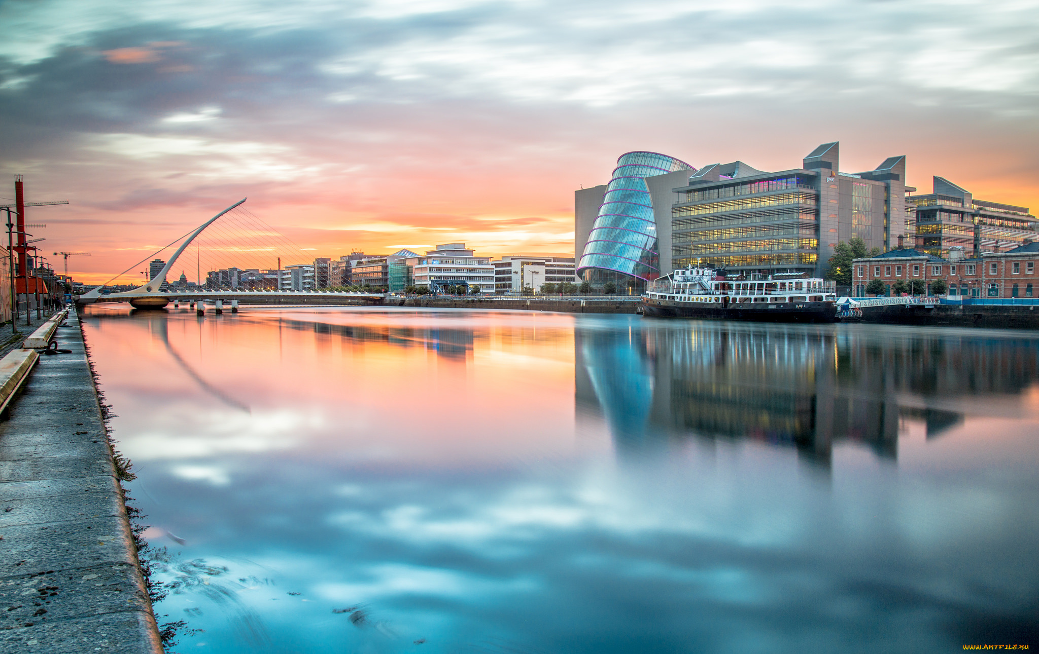 dublin, river, sunset, города, дублин, , ирландия, простор