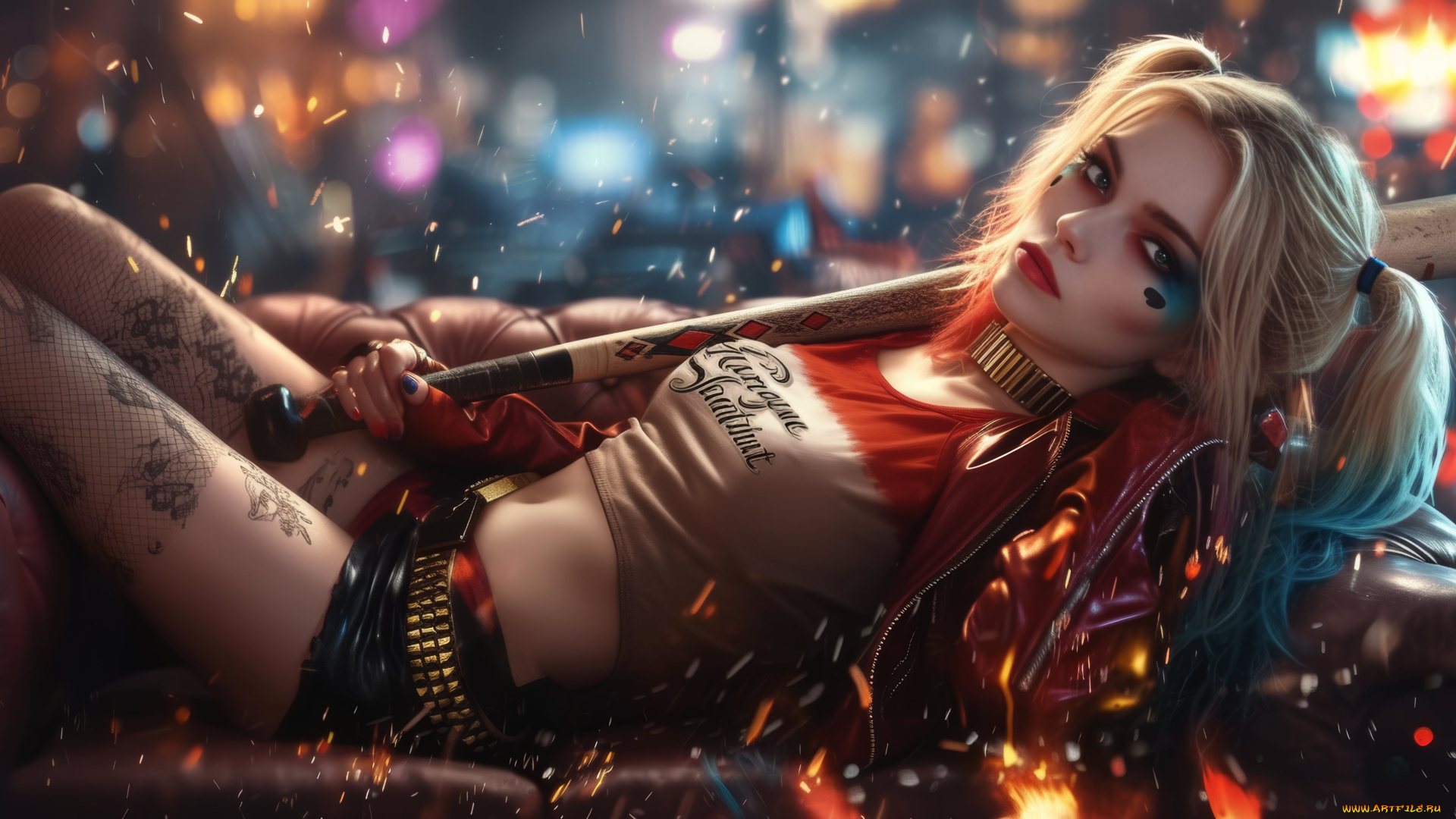 harley, quinn, 3д, графика, мультфильмы, , кино, , видео, игры, девушка, женщина, блондинка, светловолосая, сексуальная, модель, звезда, позирует, разная, обувь, верхняя, стильная, одежда, нижнее, эротическое, бельё, трусы, лифчик, колготки, чулки, аксессуары, макияж, и, множество, элементов, на, фотографии