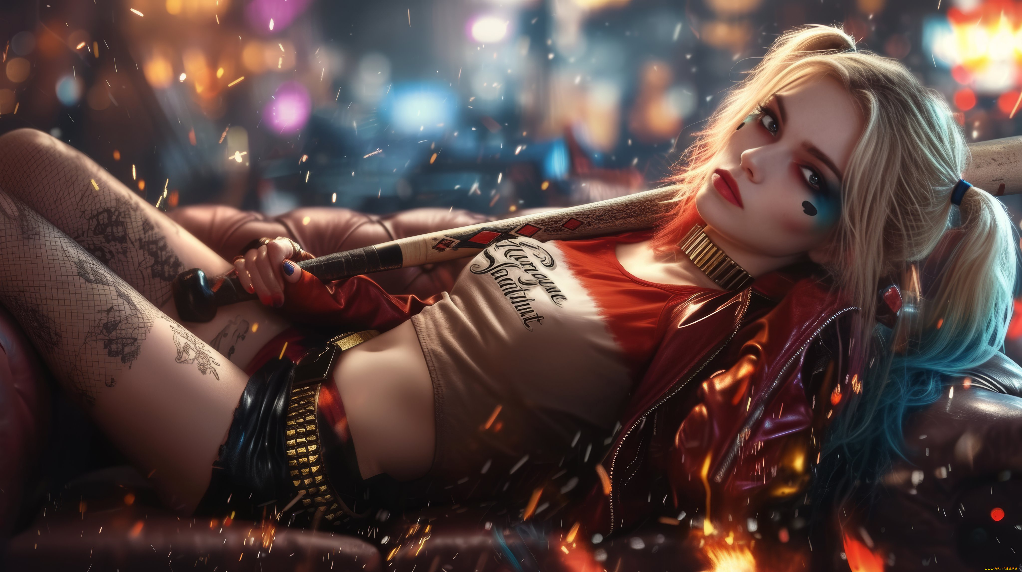 harley, quinn, 3д, графика, мультфильмы, , кино, , видео, игры, девушка, женщина, блондинка, светловолосая, сексуальная, модель, звезда, позирует, разная, обувь, верхняя, стильная, одежда, нижнее, эротическое, бельё, трусы, лифчик, колготки, чулки, аксессуары, макияж, и, множество, элементов, на, фотографии