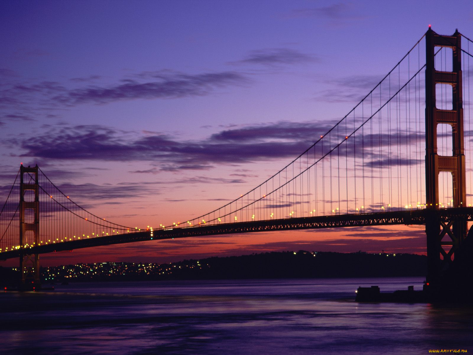 golden, gate, at, dusk, города, сан, франциско, сша