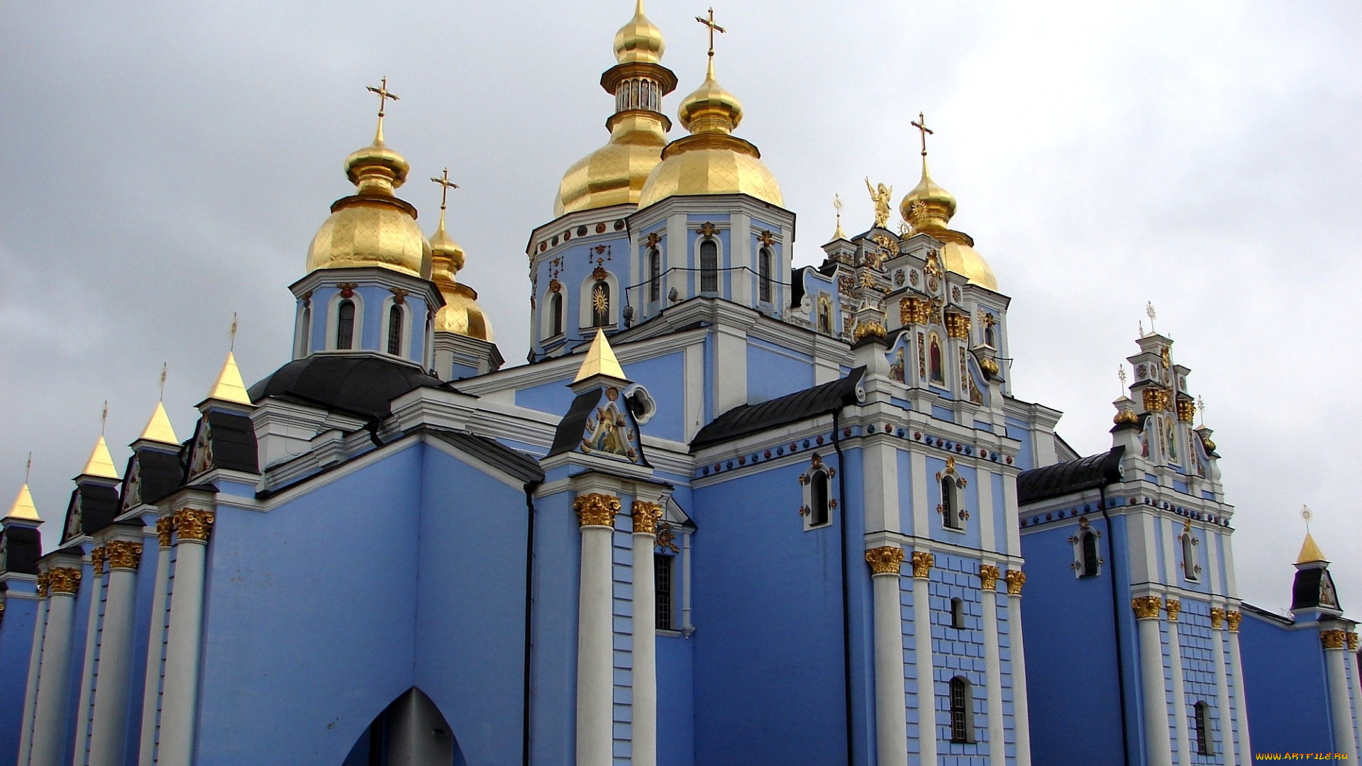 михайловский, златоверхий, собор, киев, города, украина, купола, кресты, позолота