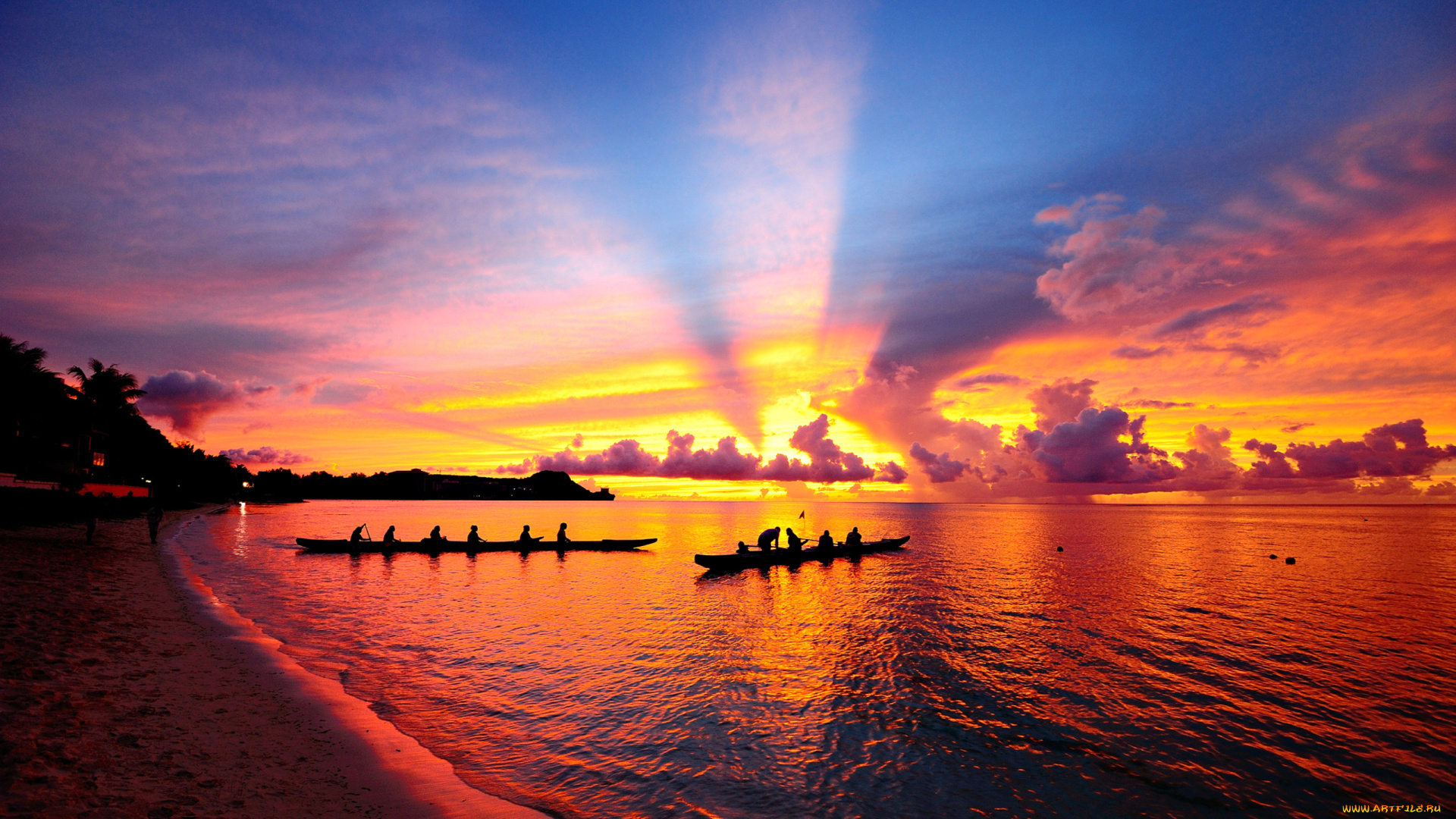 beautiful, sunset, природа, восходы, закаты, тропики, лодки, пляж, океан, закат