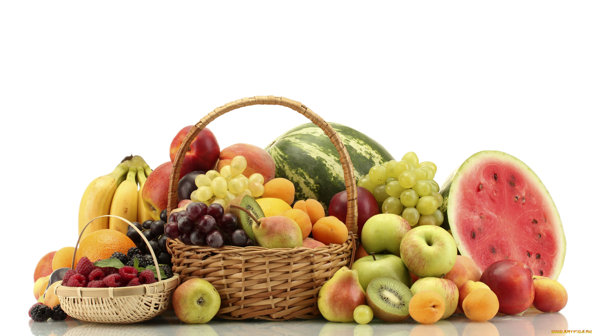 fruit, еда, фрукты, ягоды, арбуз, груши, яблоки, киви, бананы, персики, виноград