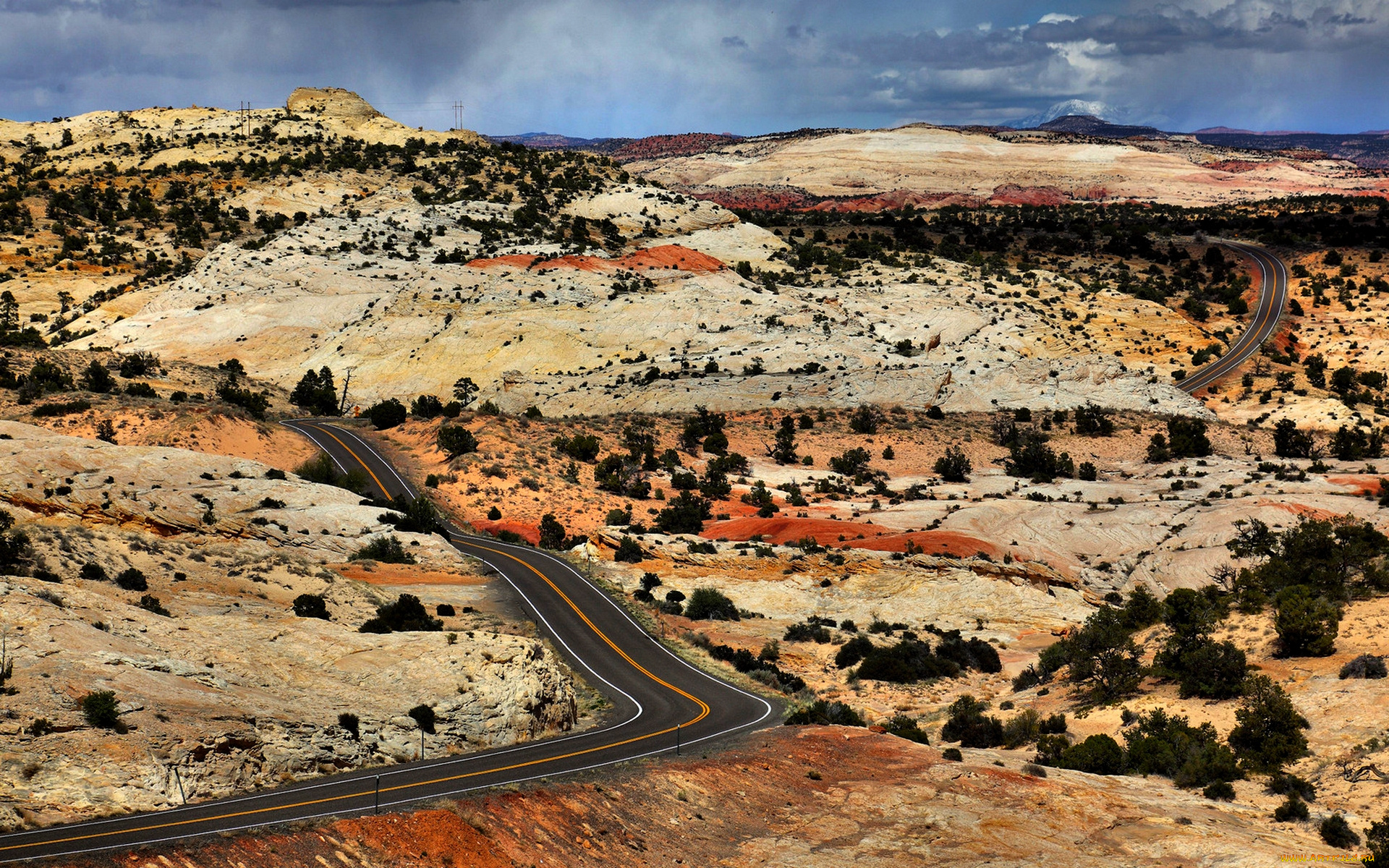 desert, highway, природа, дороги, дорога, кустарник, холмы, пустыня