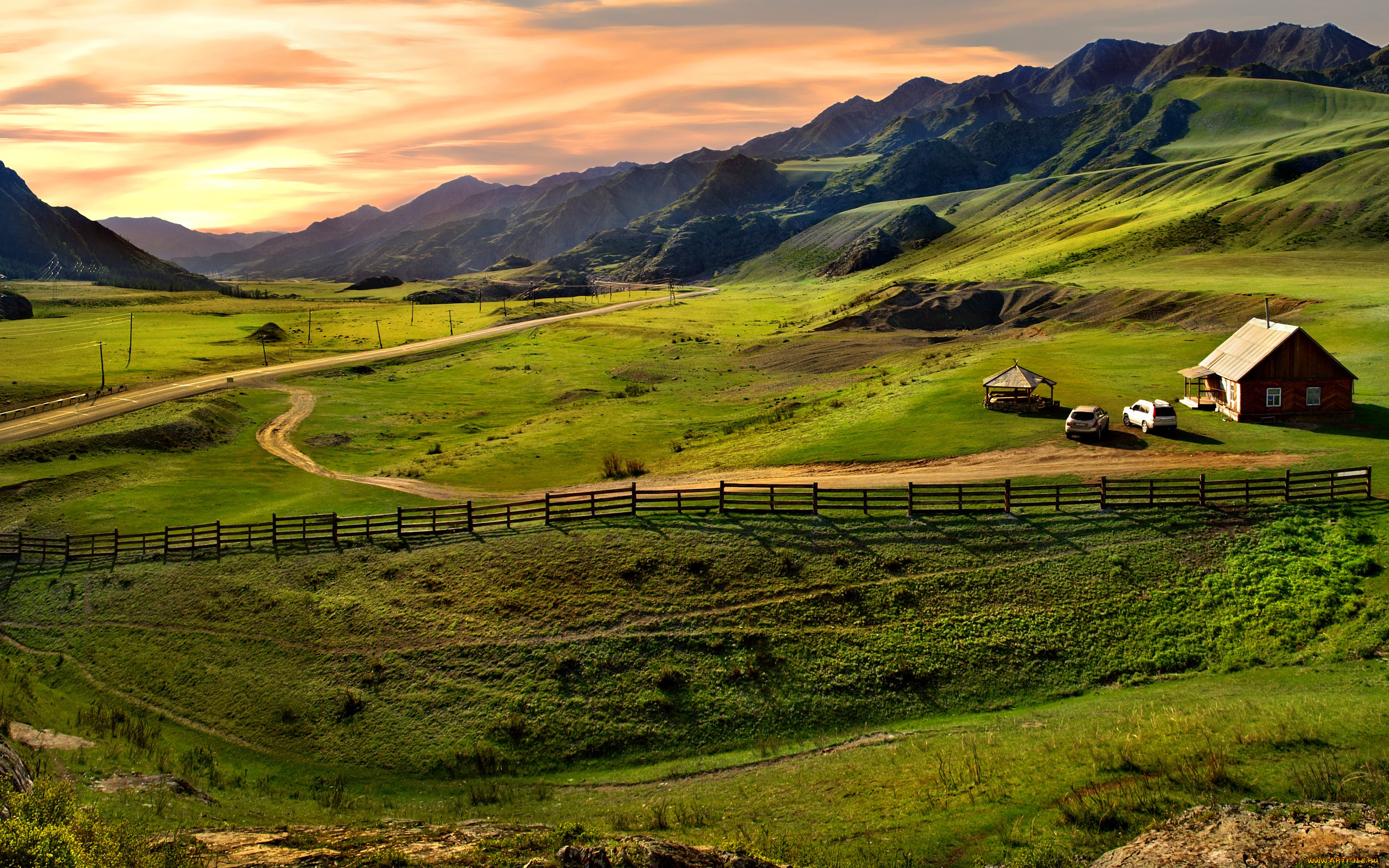 peaceful, place, природа, пейзажи, зелень, луга, горы, долина, поля