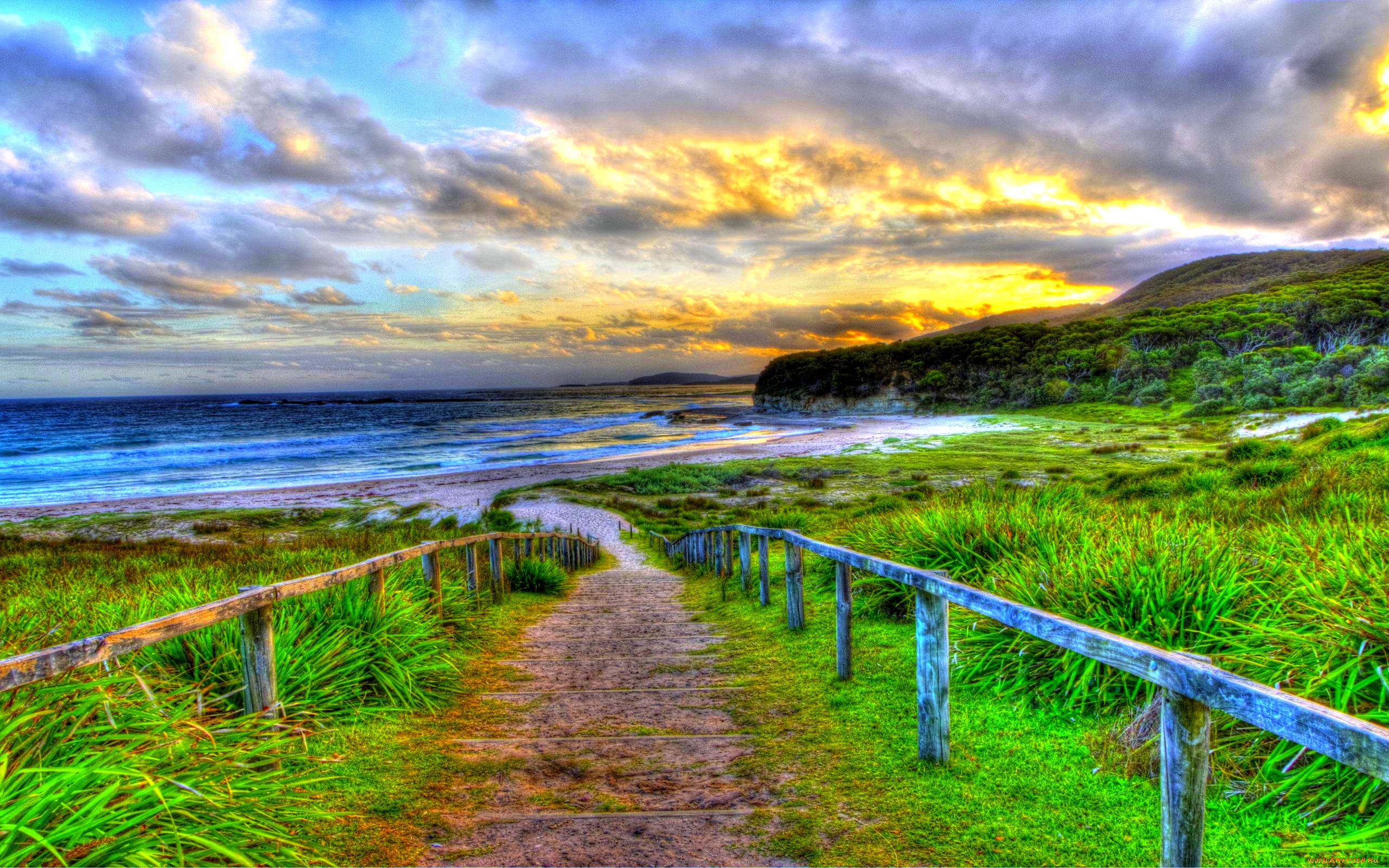 walkway, to, the, beach, природа, побережье, бере, океан, облака, дорожка