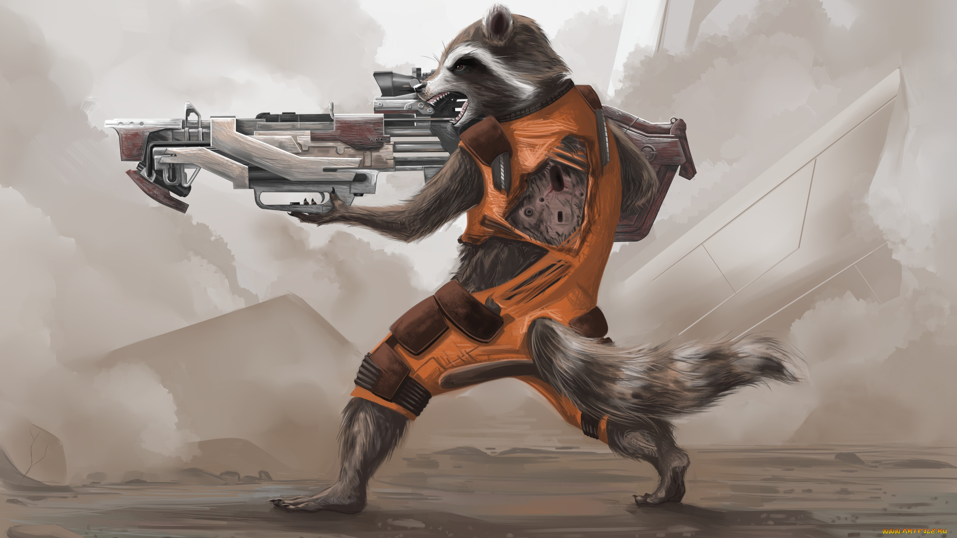 рисованные, кино, guardians, of, the, galaxy, art, енот, rocket, raccoon