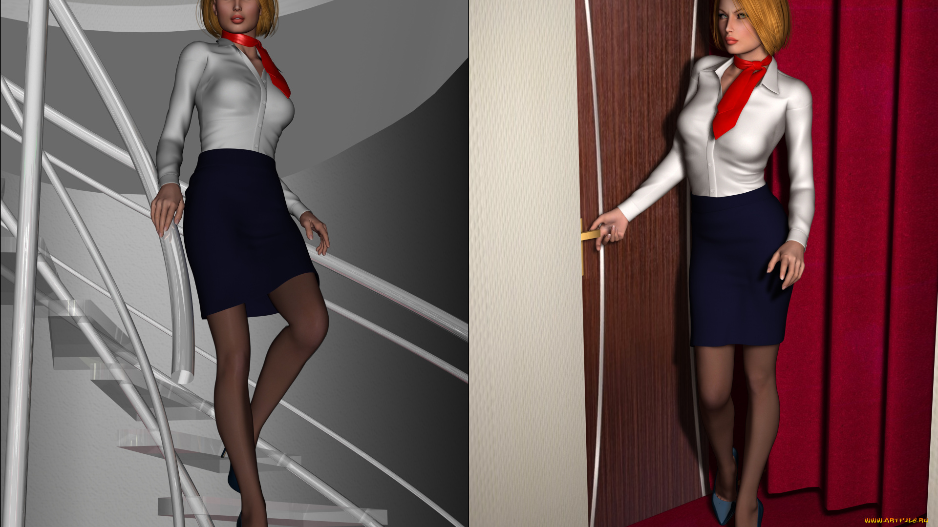 stewardesses, 3д, графика, фантазия, , fantasy, девушки, взгляд