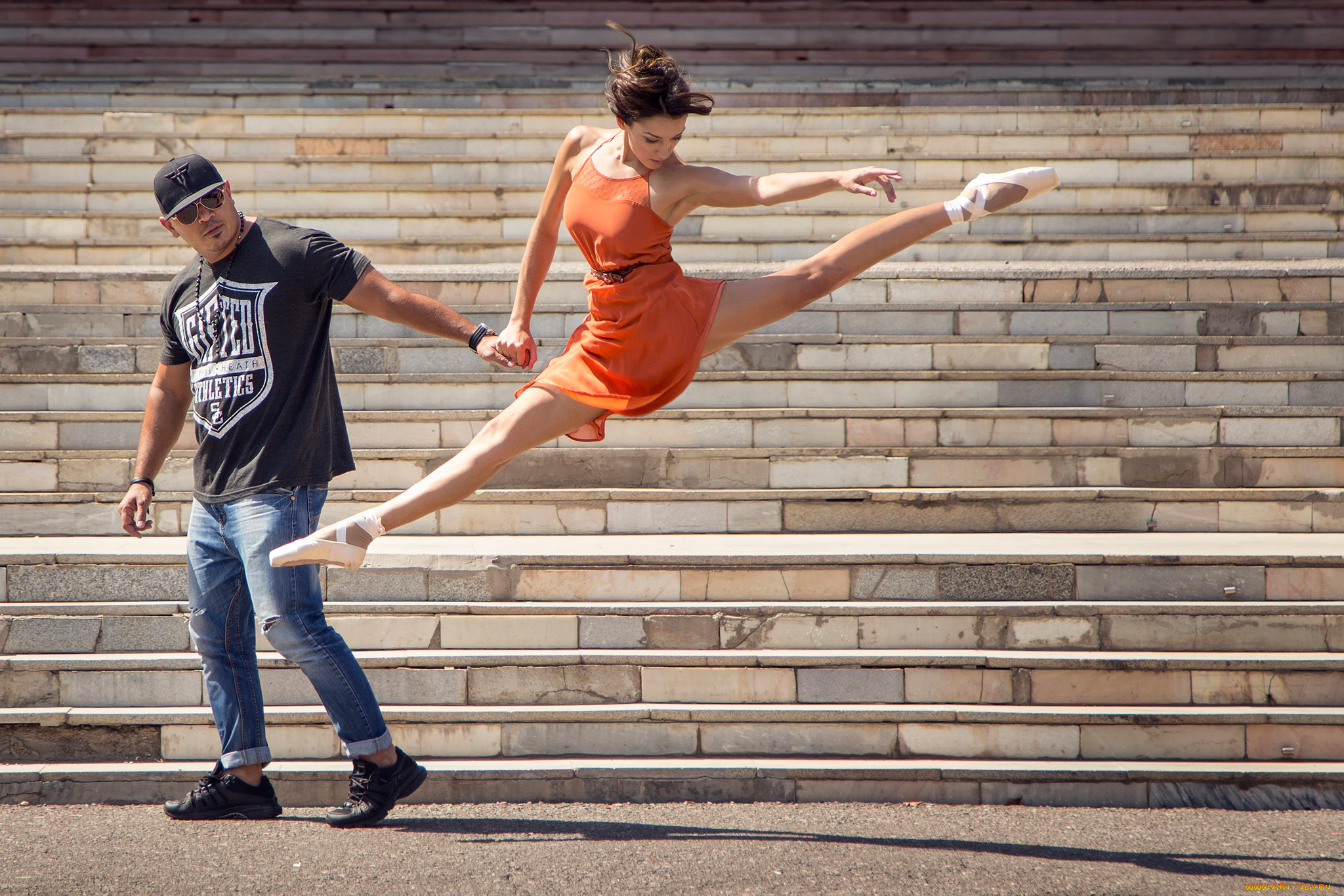 разное, мужчина, женщина, балерина, ступеньки, street, ballet, мужчина, девушка