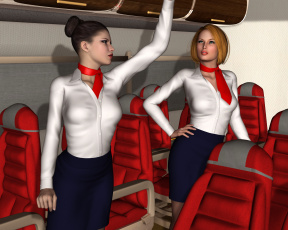 Картинка stewardesses 3д+графика фантазия+ fantasy кресла салон взгляд девушки