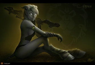 Картинка 3д+графика существа+ creatures взгляд девушка кастаника меч