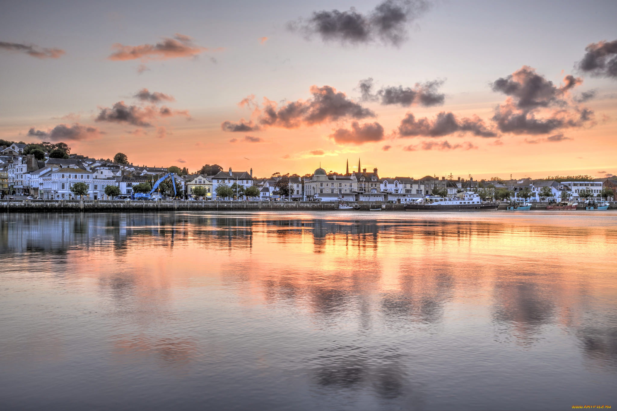 города, -, пейзажи, вечер, город, озеро, bideford, sunset