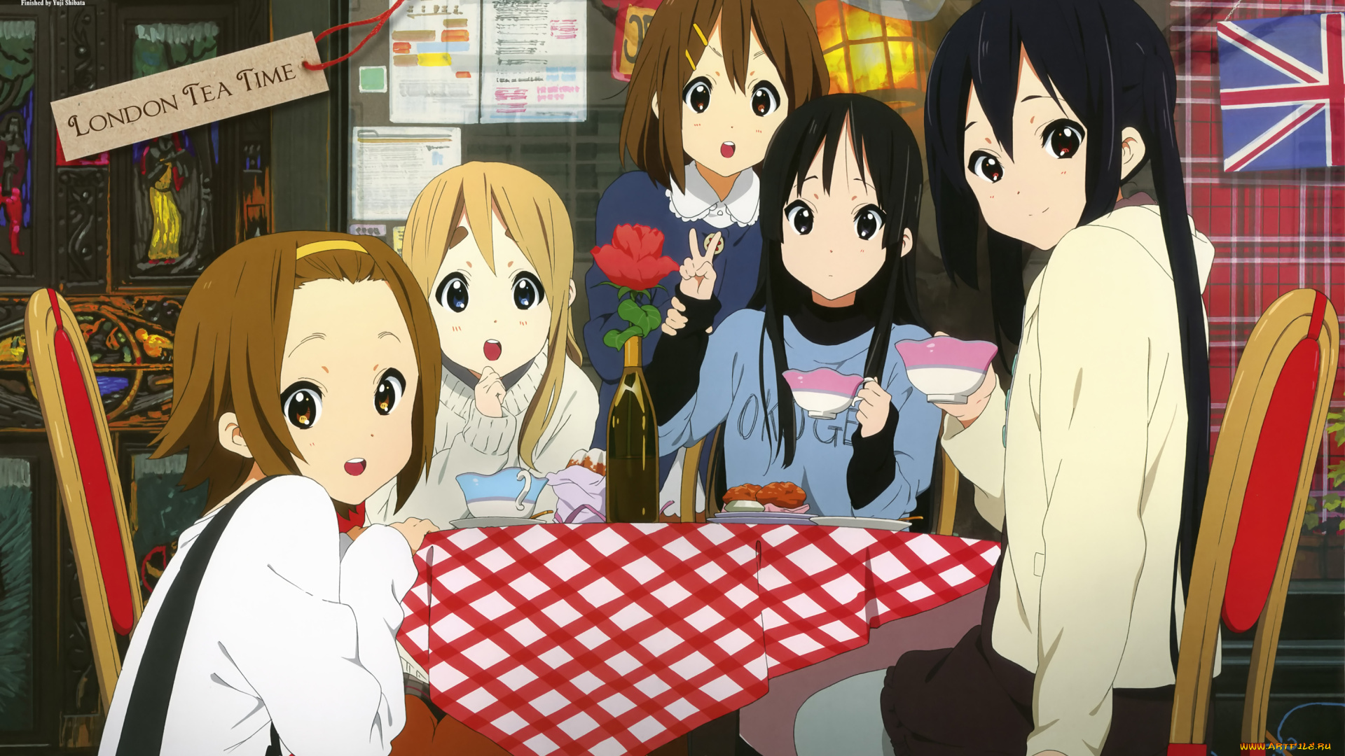 аниме, k-on, девушки, фон, взгляд